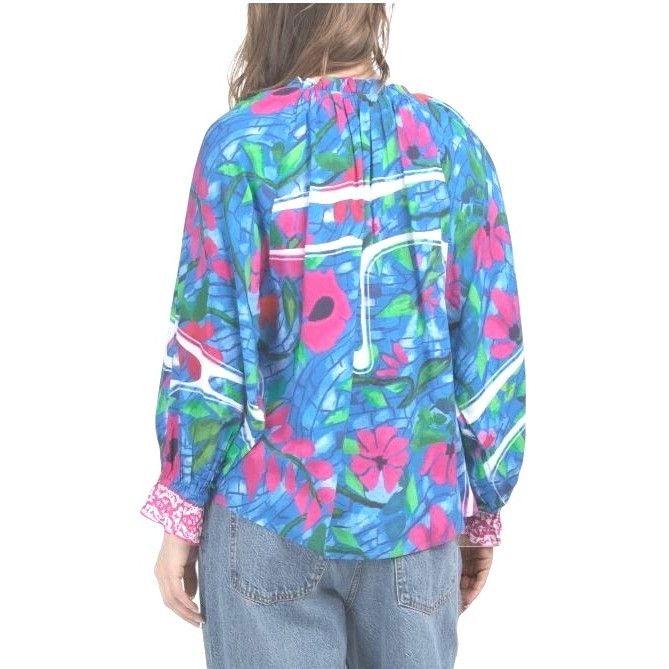 Other Celina Moon Womens Blue Pink Vibrant Floral Print V Neck Lon Size S / US 4 / IT 40 - 2 Thumbnail