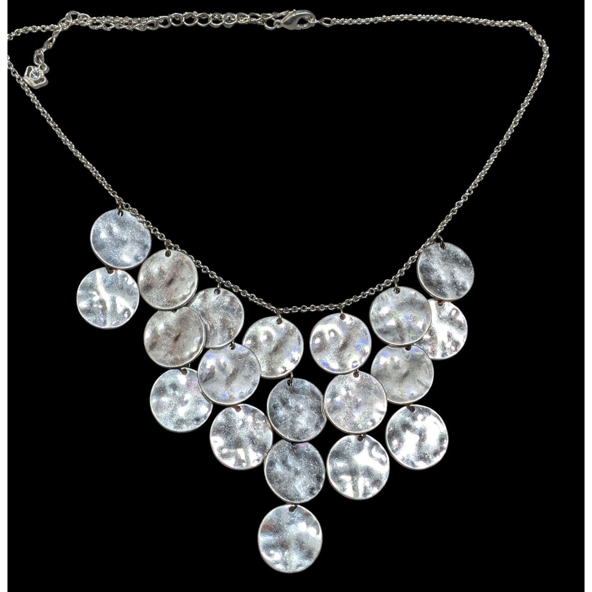 Other Premier Designs Hammered Silver Tone Disc Fringe Necklace Size ONE SIZE - 1 Thumbnail