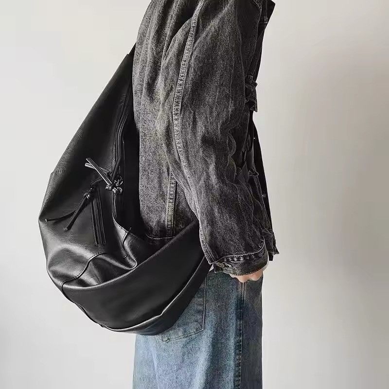 Pu Leather Crossbody Bag in Black, Men's