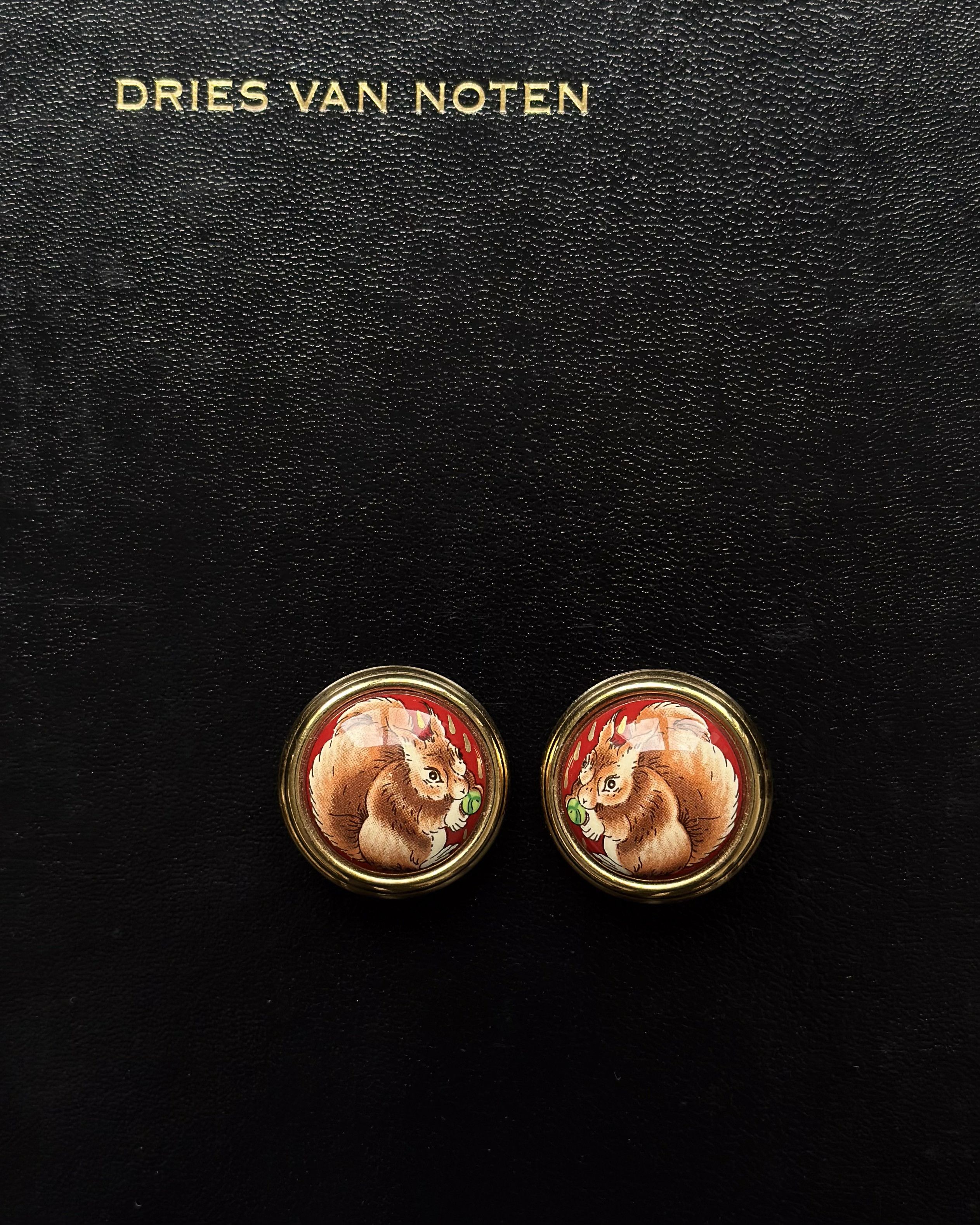 Hermes Enamel Cloisonne Golden Earrings - Squirrel Design Size ONE SIZE - 3 Thumbnail