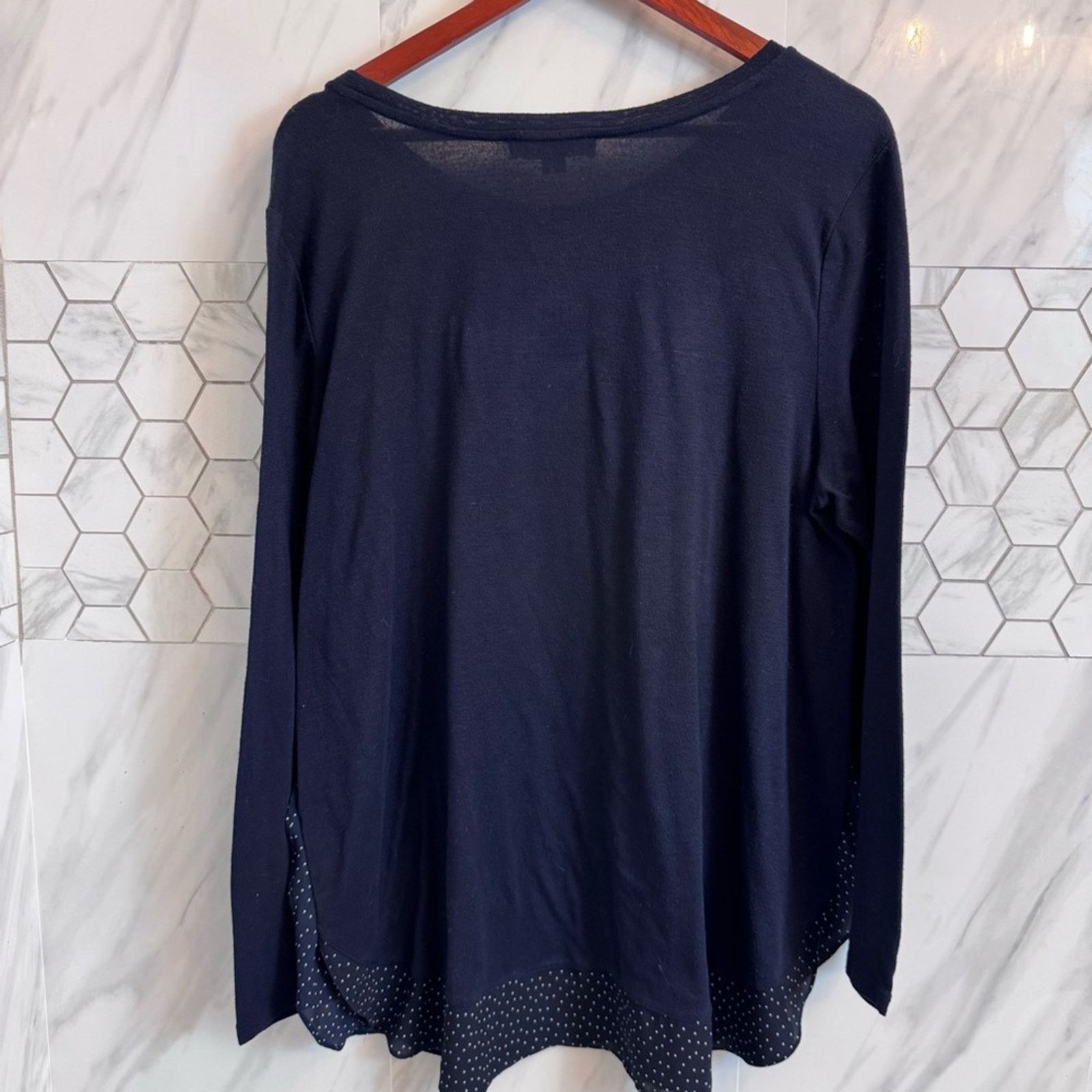 Loft Loft Navy White Polka Dot Mixed Media Sweater Top 16/18 Size XXL / US 16-18 / IT 52-54 - 13 Thumbnail