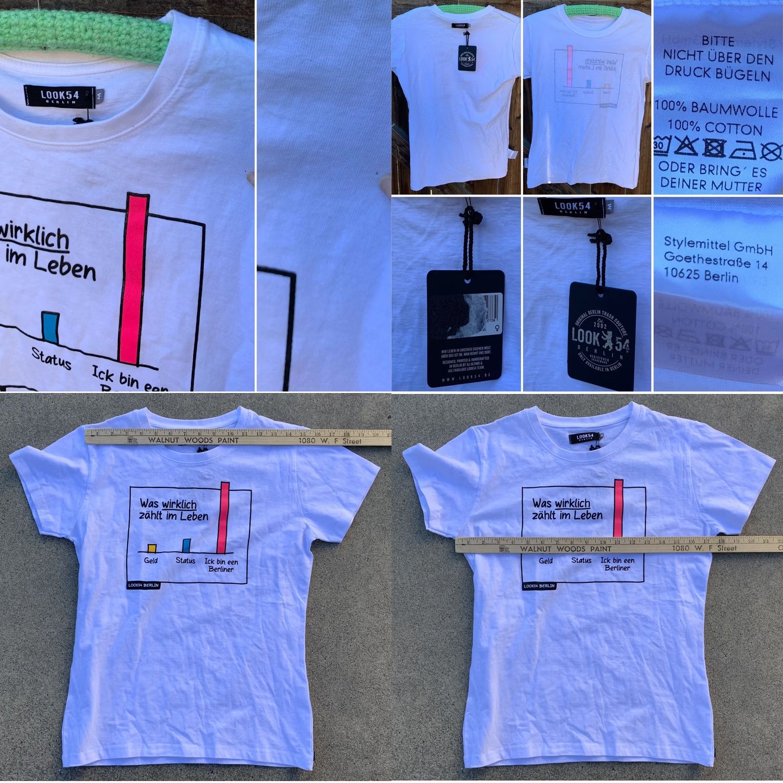 Vintage Look54 Berlin t-shirt M Was wirklich zahlt im Leben What Really Matters In Life White Cotton Short Sleeve Pullover Women T-Shirt Casual Size M / US 6-8 / IT 42-44 - 8 Thumbnail