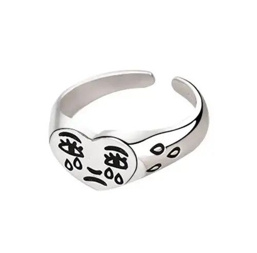 VIBE Silver Ring Crying Heart Retro Hip Hop Style y2k Size ONE SIZE - 2 Thumbnail