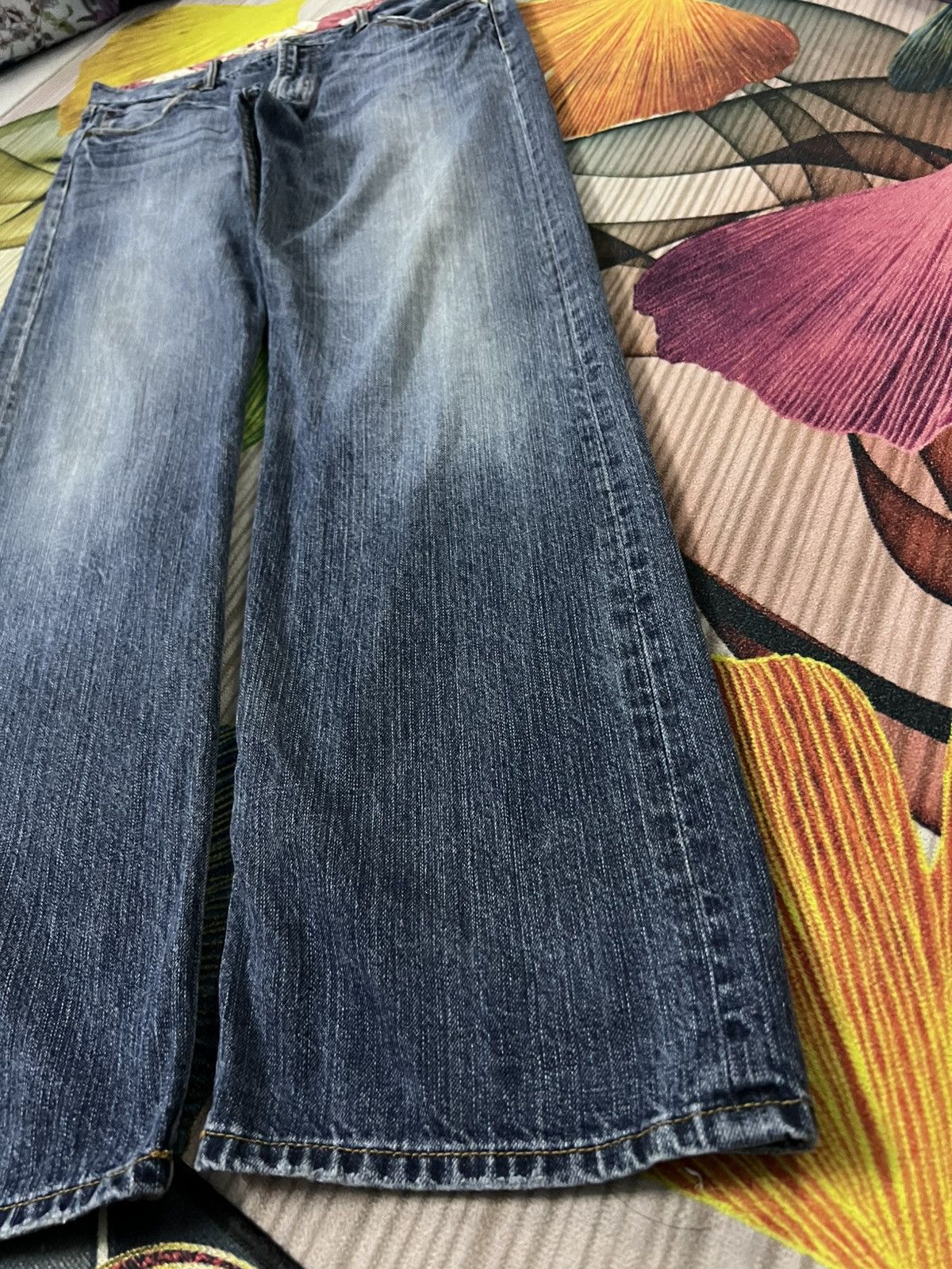 Japanese Brand Karakuri Tamashi Style Koi Fish Embroidery Mud Wash Jean Size US 35 - 8 Thumbnail