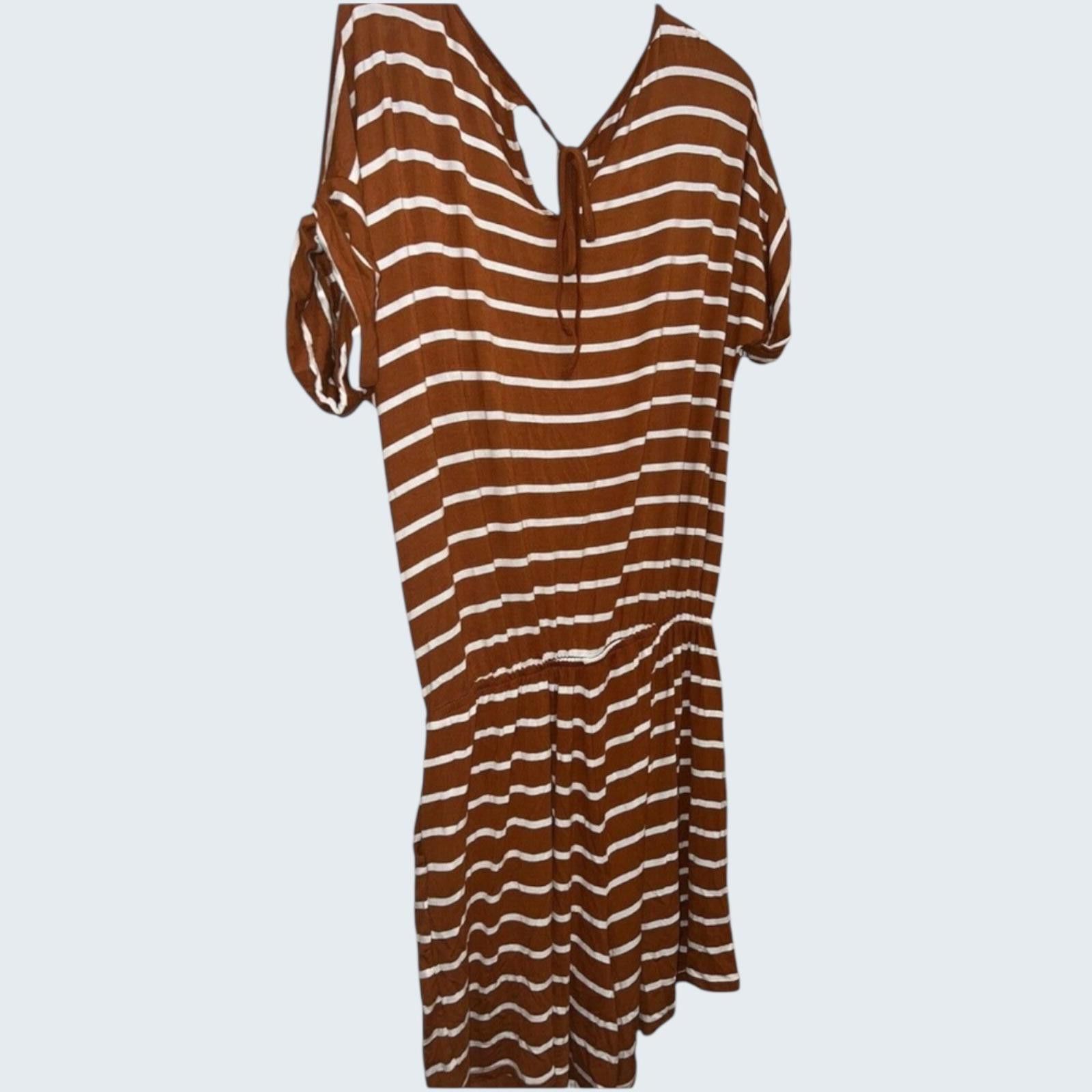 Other Zenana Striped Short Sleeve Romper Rust Brown White XL Size 40" / US 18 - 2 Thumbnail