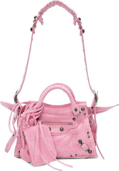 Balenciaga o1in1g0124 Neo Cagole XS Handbag BB Monogram Denim in Pink Size ONE SIZE - 1 Thumbnail