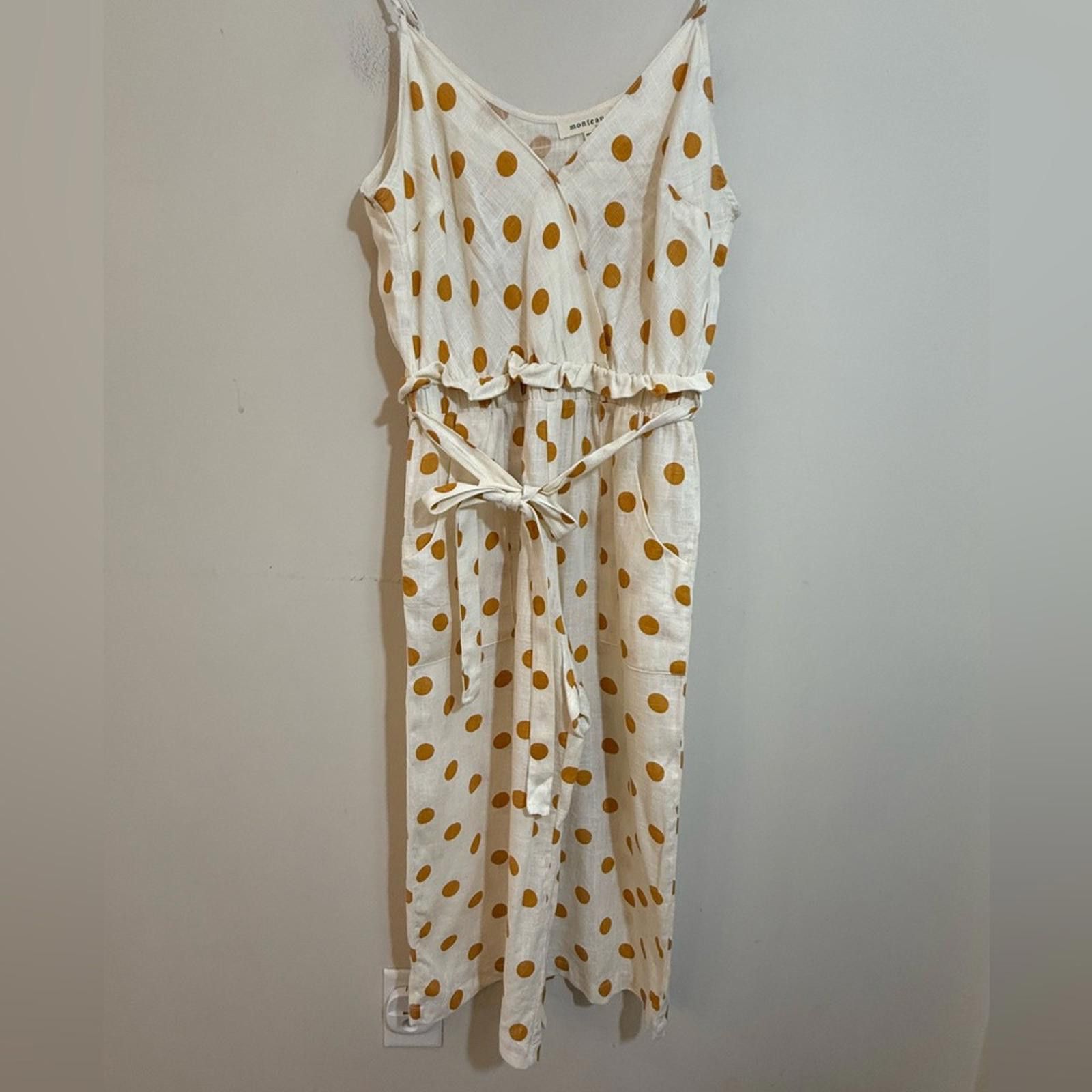 Other Monteau crop jumpsuit polka dot cream & mustard yellow SZ M Size 32" / US 10 / IT 46 - 6 Thumbnail