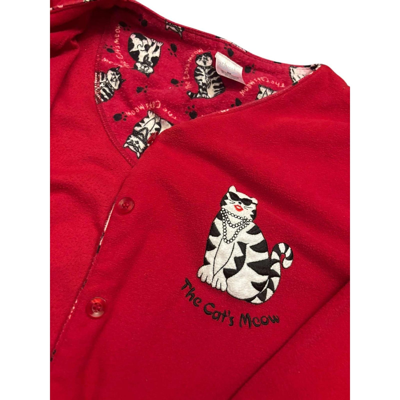 Other The Cat’s Meow Red Button Up Fleece Cardigan Sweater Top MD Size M / US 6-8 / IT 42-44 - 3 Thumbnail
