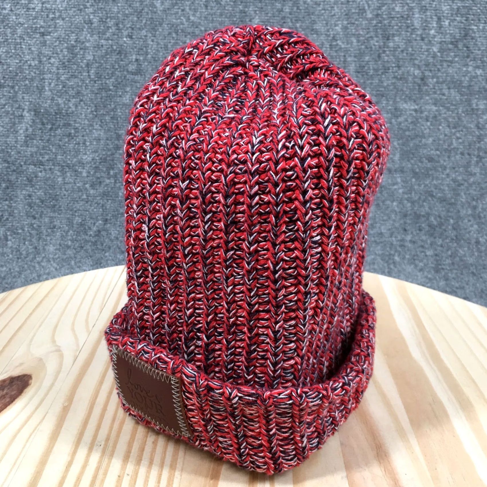 Vintage Love Your Melon Beanie Hat Adult Red White Black Marled Knit Cuffed Winter Cap Mens Size ONE SIZE - 2 Thumbnail