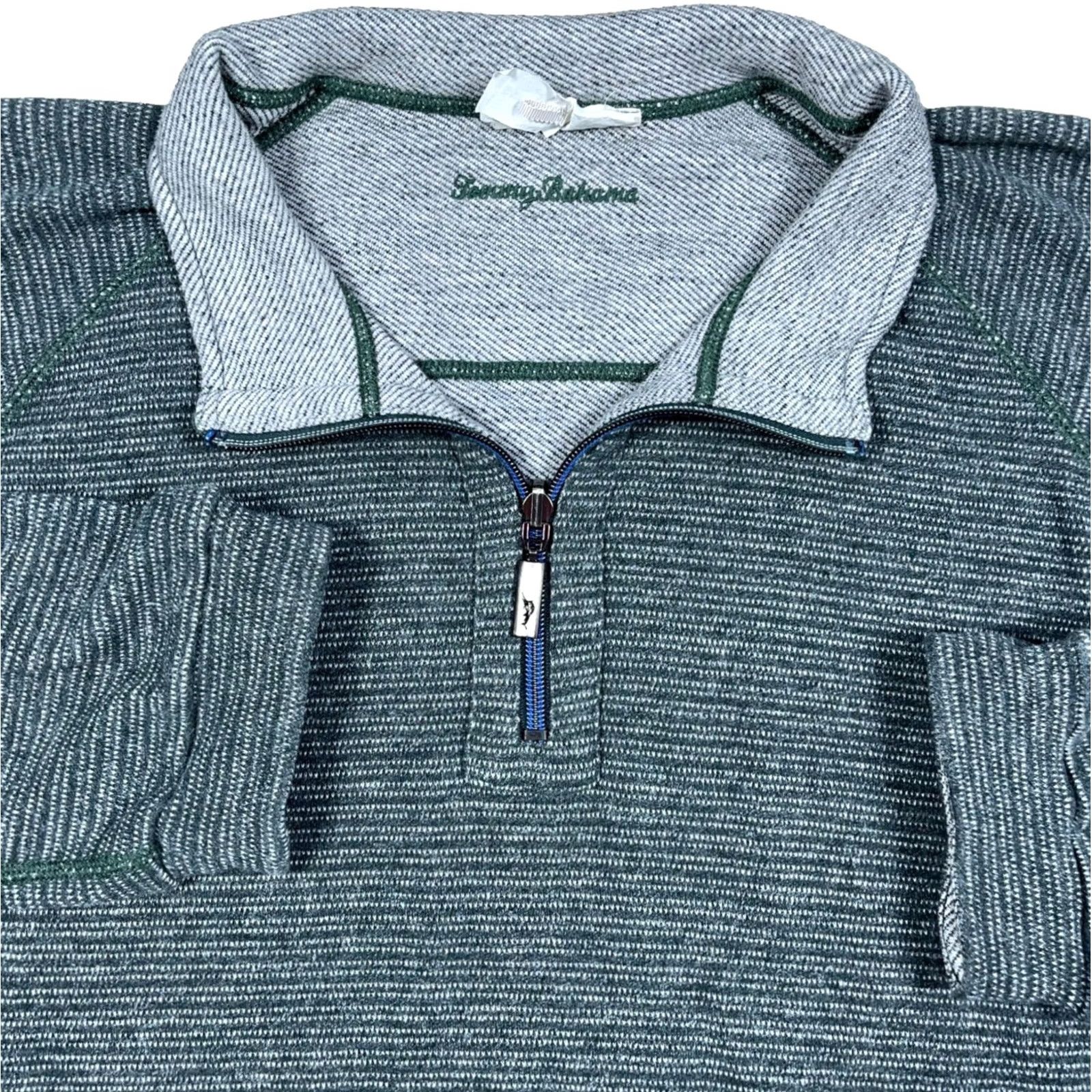 Tommy Bahama Tommy Bahama Sweater Mens XL Green Pullover 1/4 Zip Reversible Knit Striped Logo Zipper Size US XL / EU 56 / 4 - 3 Thumbnail
