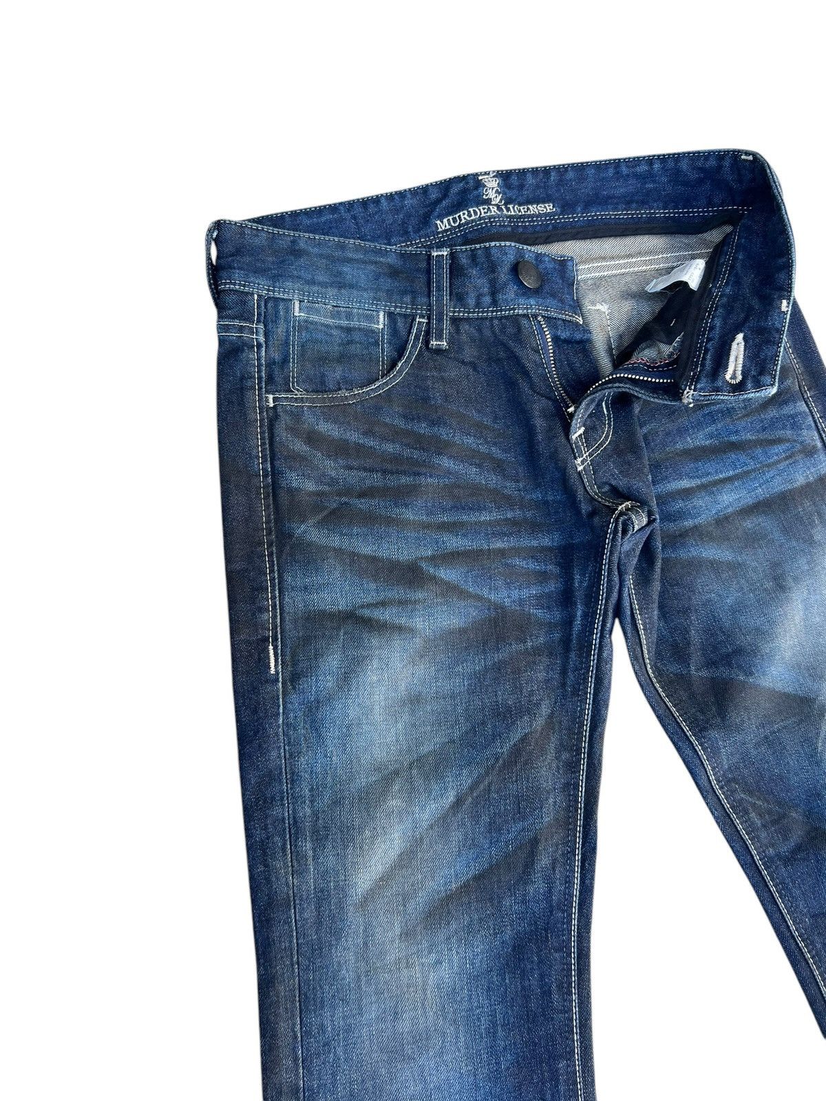 If Six Was Nine × Le Grande Bleu (L.G.B.) × Murder License Clawmark Waxed Denim Murder License Flare Jeans Size US 29 - 8 Thumbnail