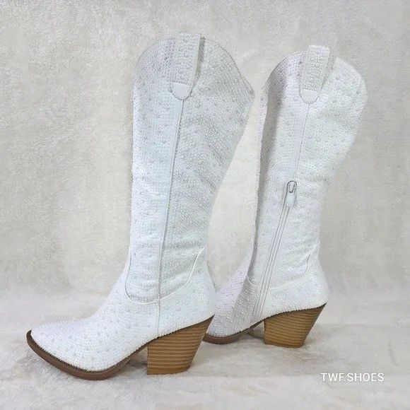 Other Wild One Glamour White / Faux Pearl Stone Glam Country Weste Size US 7.5 / IT 37.5 - 7 Thumbnail