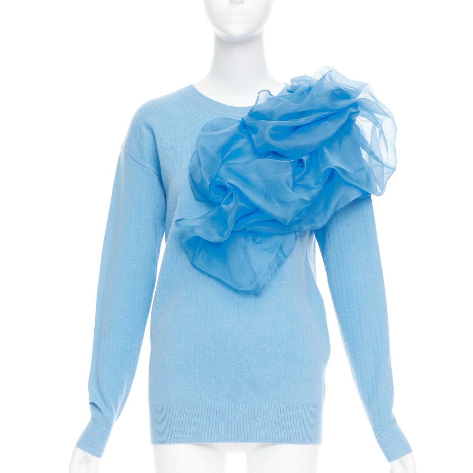 Sies Marjan SIES MARJAN Awa b/lue cashmere wool organza rosette ruffle sweater XS Size S / US 4 / IT 40 - 1 Thumbnail