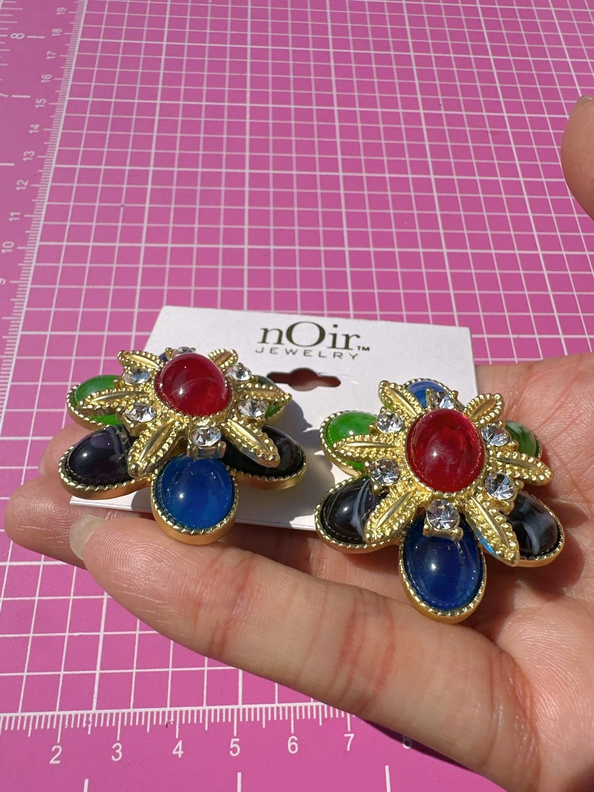 Designer Noir gold tone Multicolor beads Statement Earrings diamond Size ONE SIZE - 6 Thumbnail