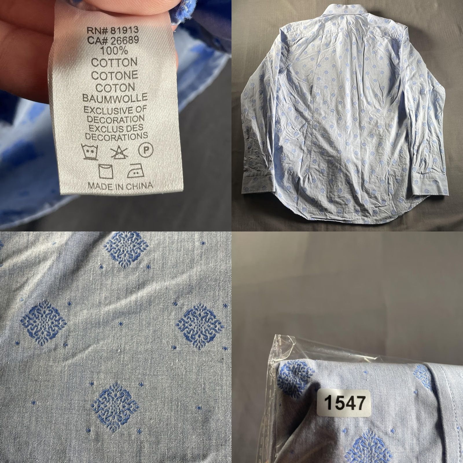 Robert Graham Robert Graham Shirt Mens XL Light Blue Embroidered Medallion Button-Down Cotton Shirt Size US XL / EU 56 / 4 - 8 Thumbnail