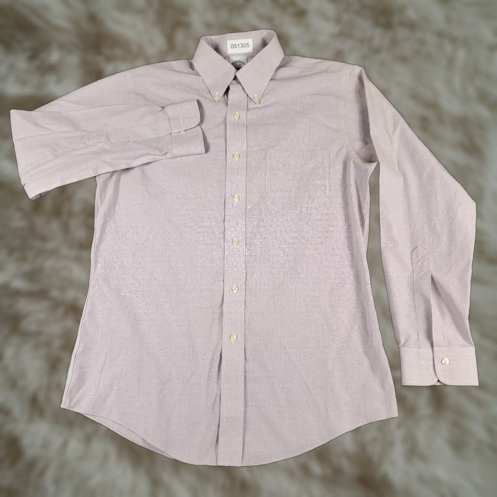 Brooks Brothers Brooks Brothers Shirt Mens 15.5 Purple Check Dress Shirt Long Sleeve Button Up Regular Fit Cotton Size 40R - 1 Thumbnail