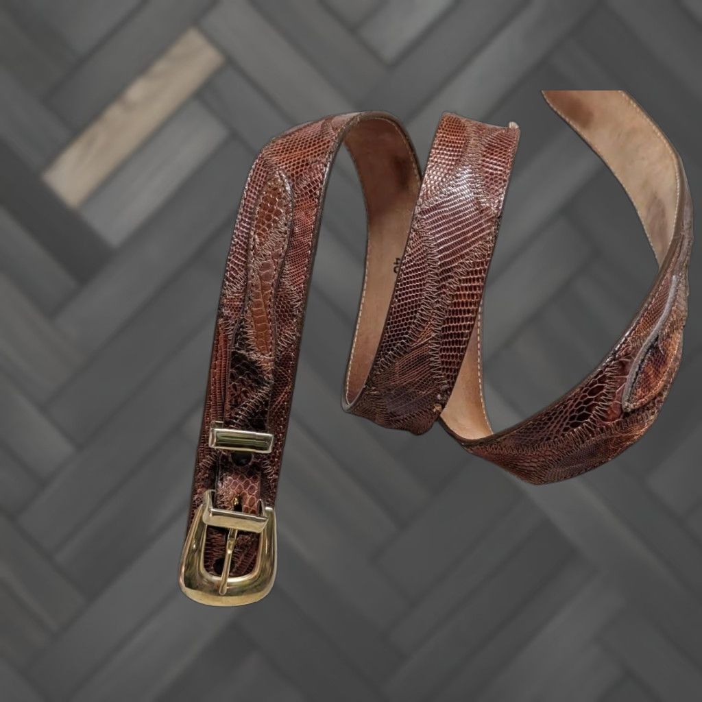 Vintage VINTAGE Justin belt USA-made Ranger Western Belt, 40, Brown, Genuine Lizard, Buckle, Ranger, Belt, Men Size 40 - 1 Thumbnail