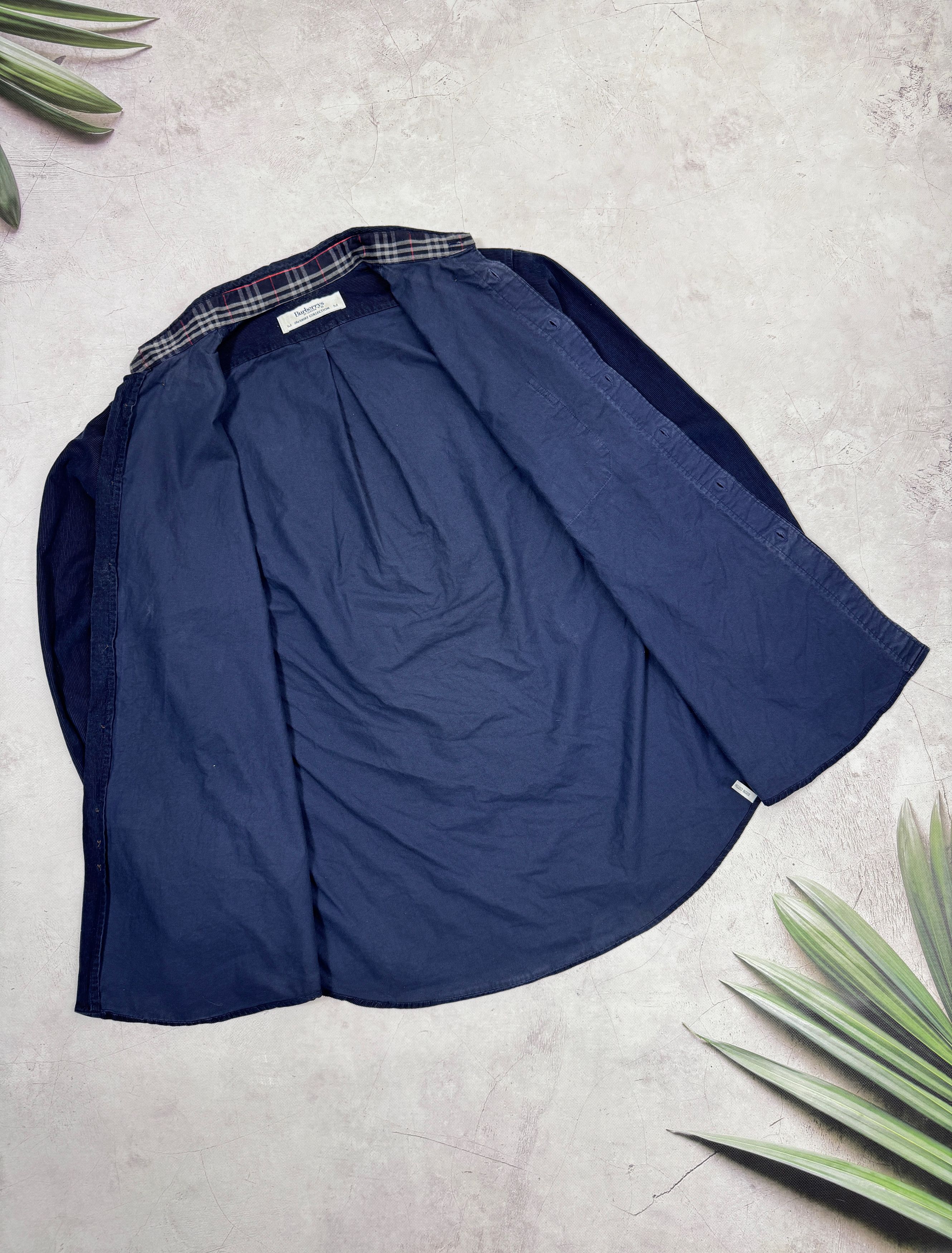 Burberry × Vintage Burberrys Corduroy Shirt Dark Blue & Nova Check Cuffs Size US L / EU 52-54 / 3 - 18 Thumbnail