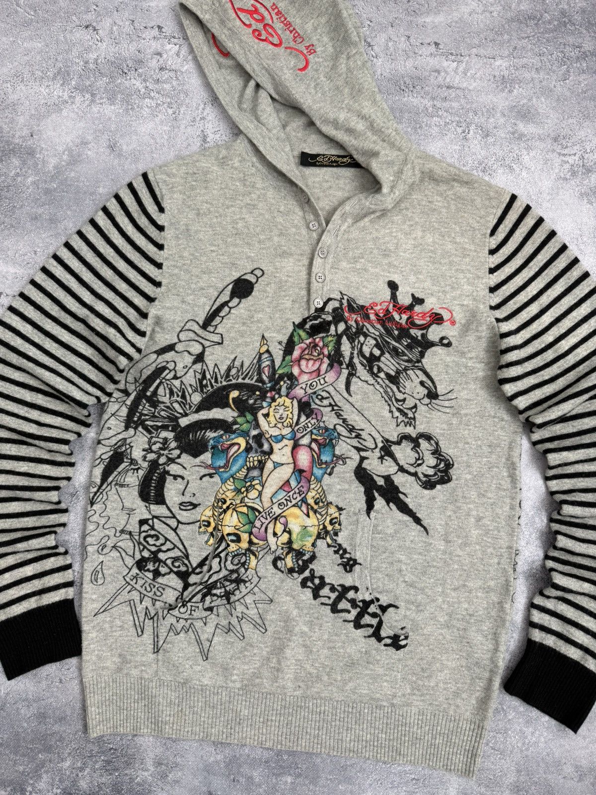 Ed Hardy Vintage Y2K Ed Hardy By Christian Audigier Big Logo Hoodie Size US L / EU 52-54 / 3 - 8 Thumbnail