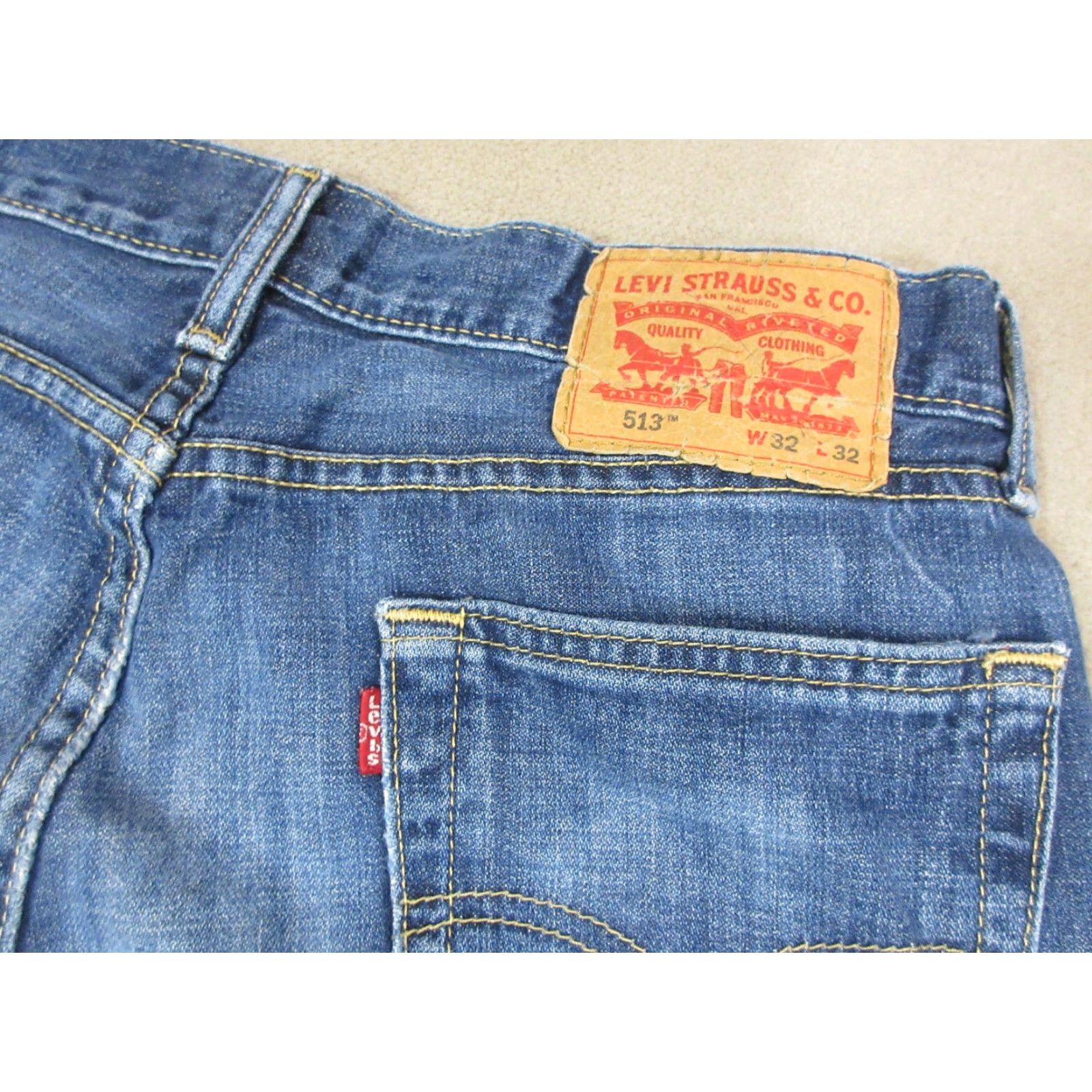 Levi's Levis Jeans Mens 32x32 Blue 513 Slim Straight Denim Dark Wash Logo Pockets Cotton Regular 32 Inseam Jeans Mens Size US 32 / EU 48 - 7 Thumbnail