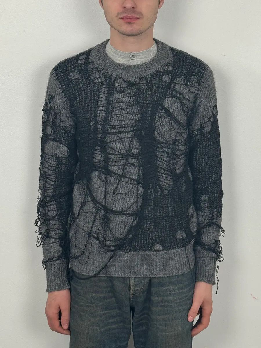 Diesel 2000s Diesel Spiderweb Destroyed Grey Wool Sweater Size US S / EU 44-46 / 1 - 2 Thumbnail