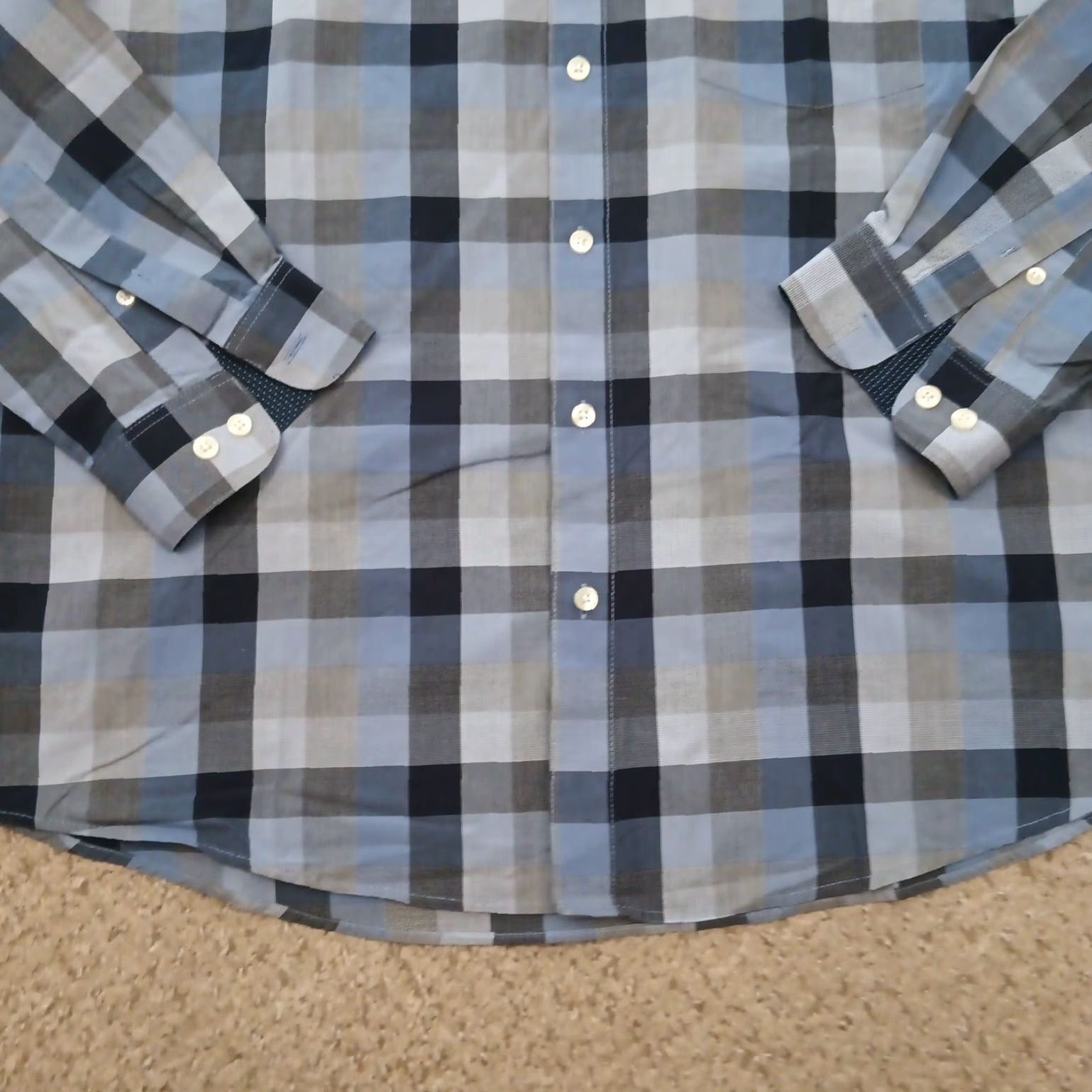 Van Heusen Van Heusen Shirt Mens XL Slim Blue Plaid Long Sleeve Button-Down Cotton Blend Size US XL / EU 56 / 4 - 3 Thumbnail