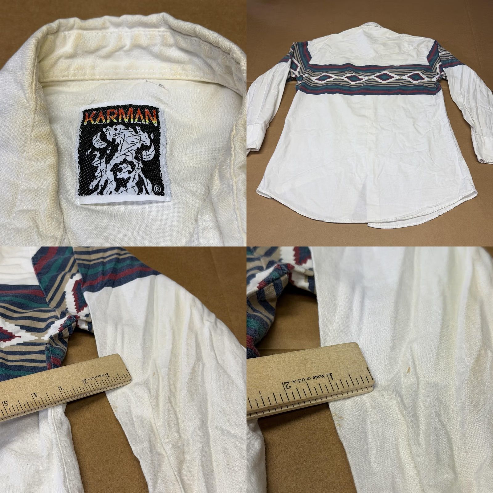 Armani Karman Shirt Mens Large White Southwestern Aztec Western Pearl Snap Long Sleeve Size US L / EU 52-54 / 3 - 9 Thumbnail