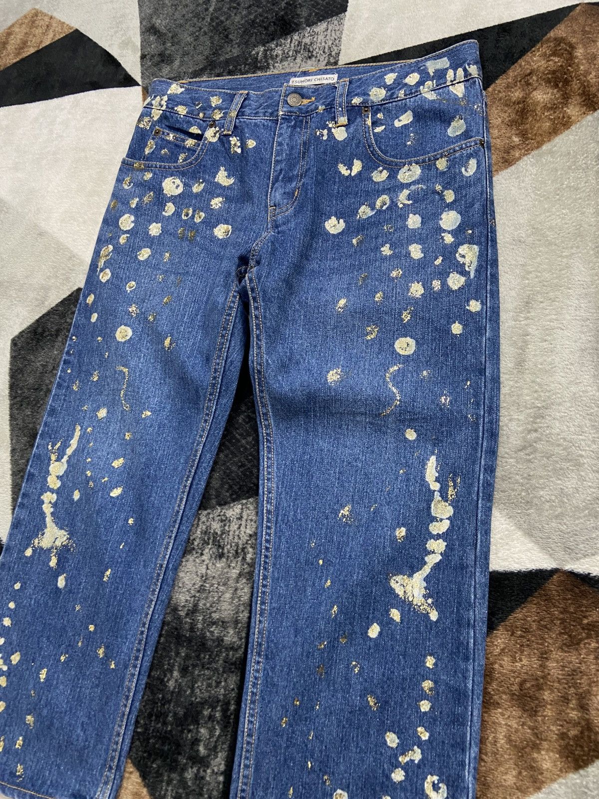 Tsumori Chisato Issey Art Tsumori Chisato Gold Splatter Hand Painted Jeans Size 26" / US 2 / IT 38 - 5 Thumbnail