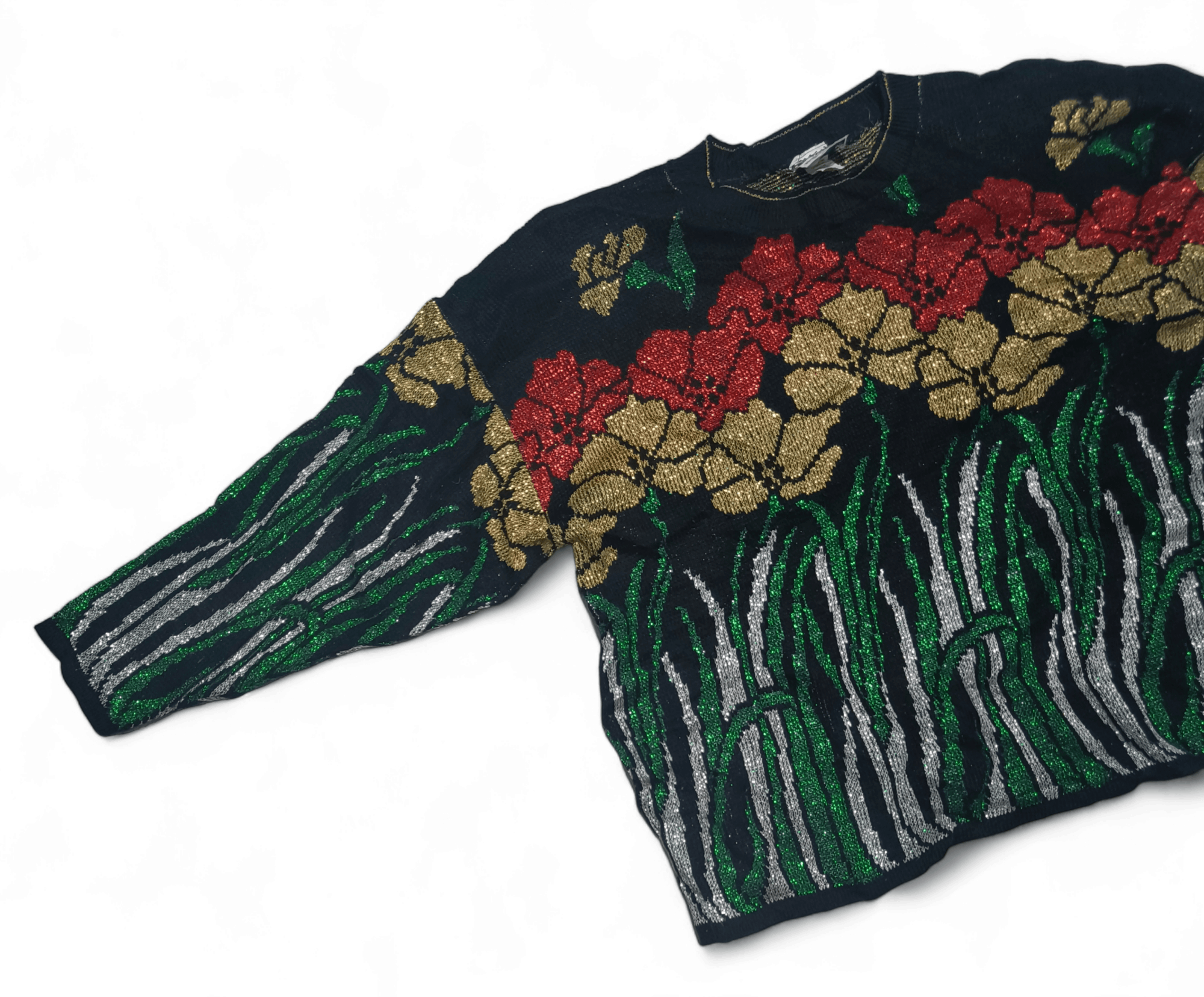Other Vintage NUT CRACKER Floral Motifs Knit Bling Sparkle Sweater Size ONE SIZE - 4 Thumbnail
