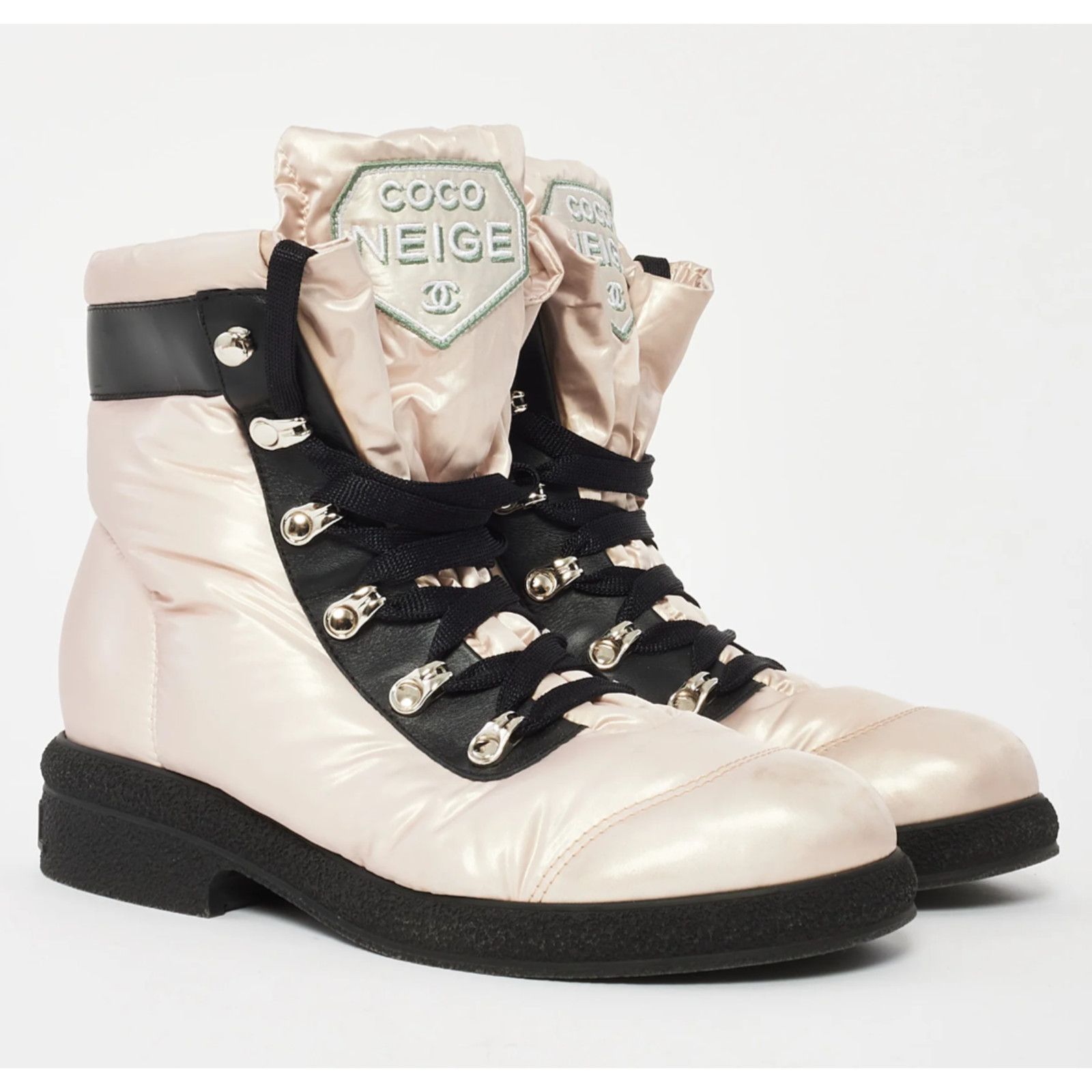 Chanel Chanel Coco Neige Pink Black CC Logo Combat Boots 37 Size US 7 / IT 37 - 1 Thumbnail