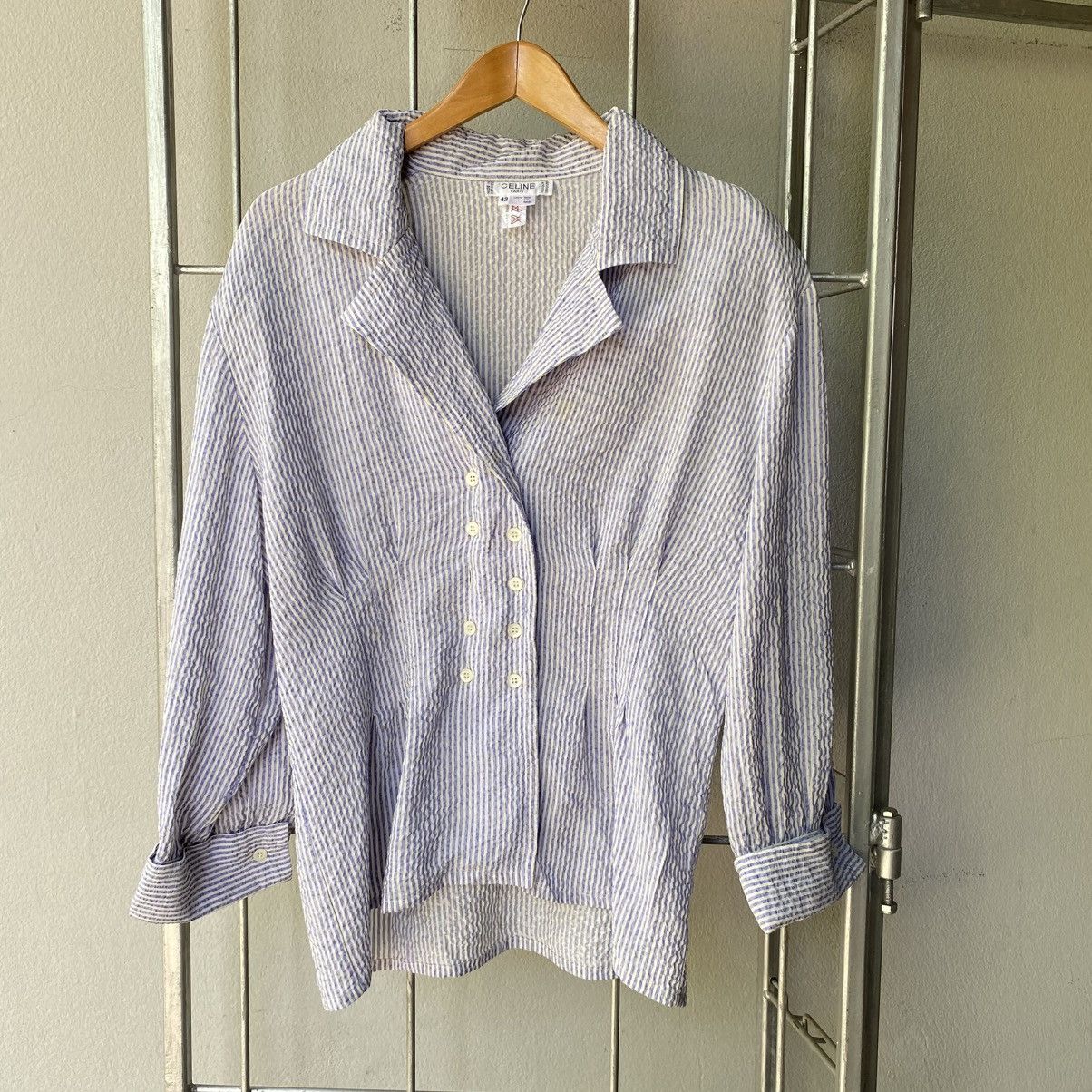 Celine CELINE Blue & White Striped Textured Blazer Shirt Size M / US 6-8 / IT 42-44 - 14 Thumbnail