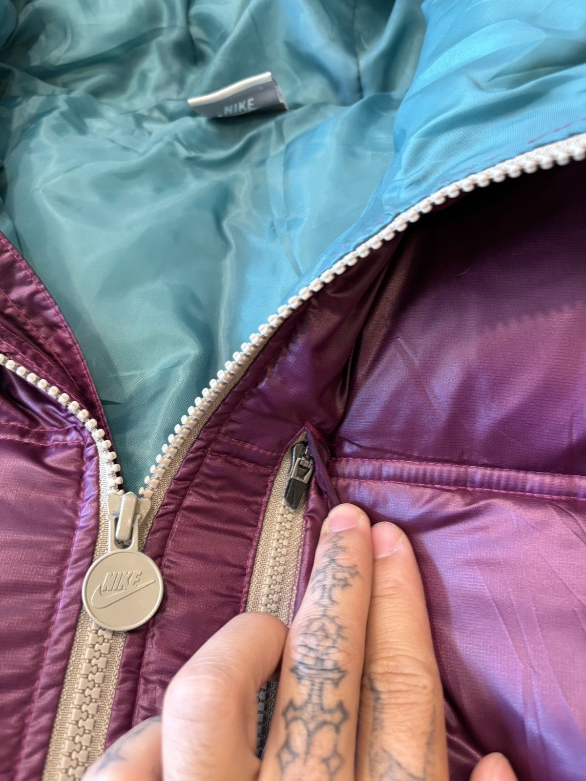 Nike Vintage 2000s Nike Burgundy Swoosh Puffer Jacket Size US XL / EU 56 / 4 - 12 Thumbnail
