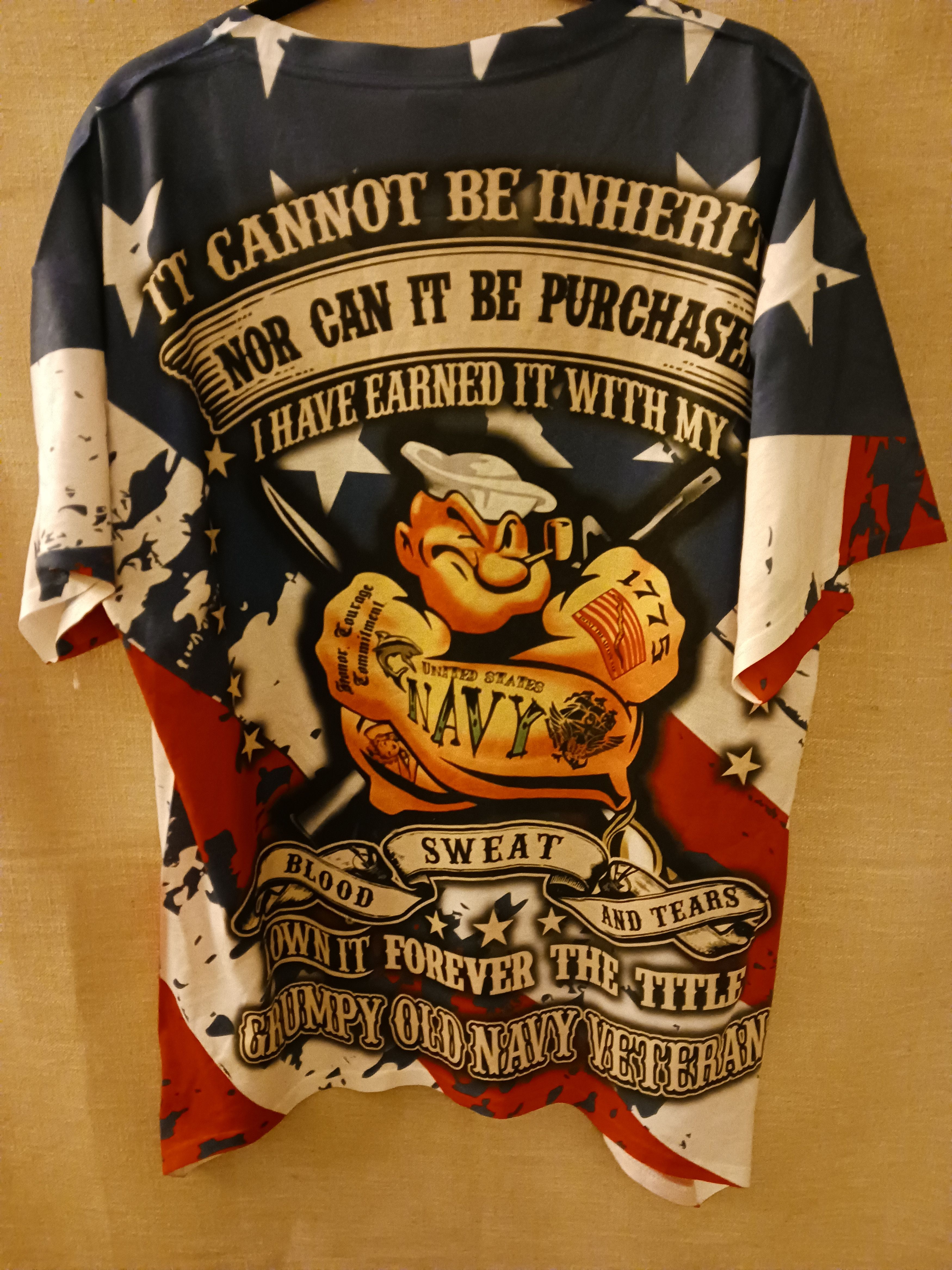 Jerzees NWOT Pop Eye "Grumpy Old Navy Veteran" T-Shirt Size US L / EU 52-54 / 3 - 1 Thumbnail