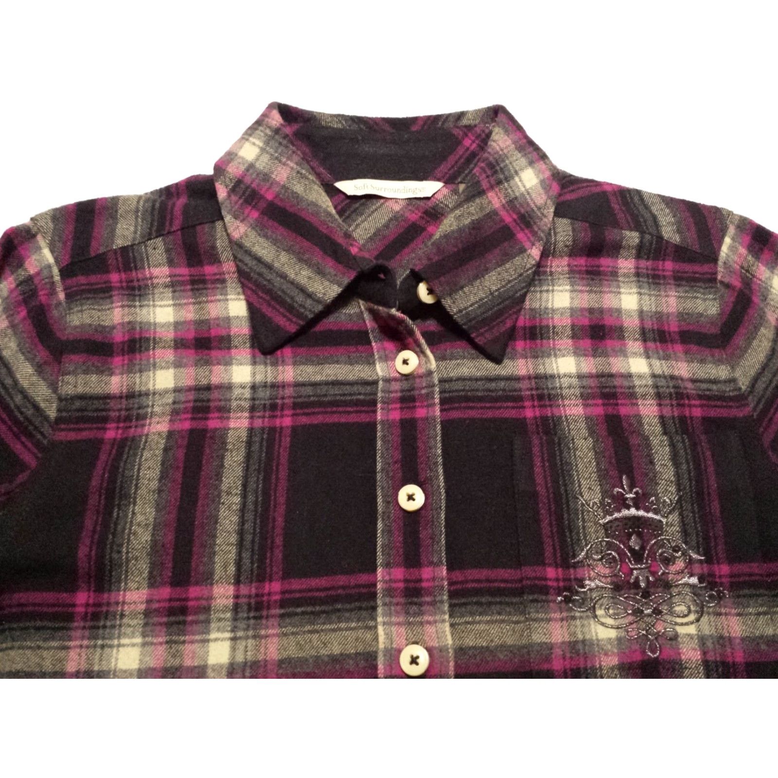 Soft Surroundings Soft Surroundings Blouse PS Multicolor Plaid Flannel L/S Button-Down Tunic Shirt Womens Size S / US 4 / IT 40 - 2 Thumbnail