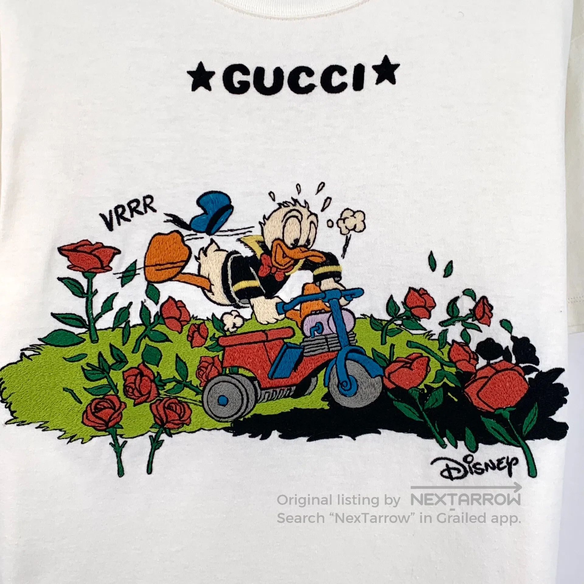 Gucci Guicci White Logo Donald Duck Embroidered Cotton Crew Neck Size US S / EU 44-46 / 1 - 4 Thumbnail