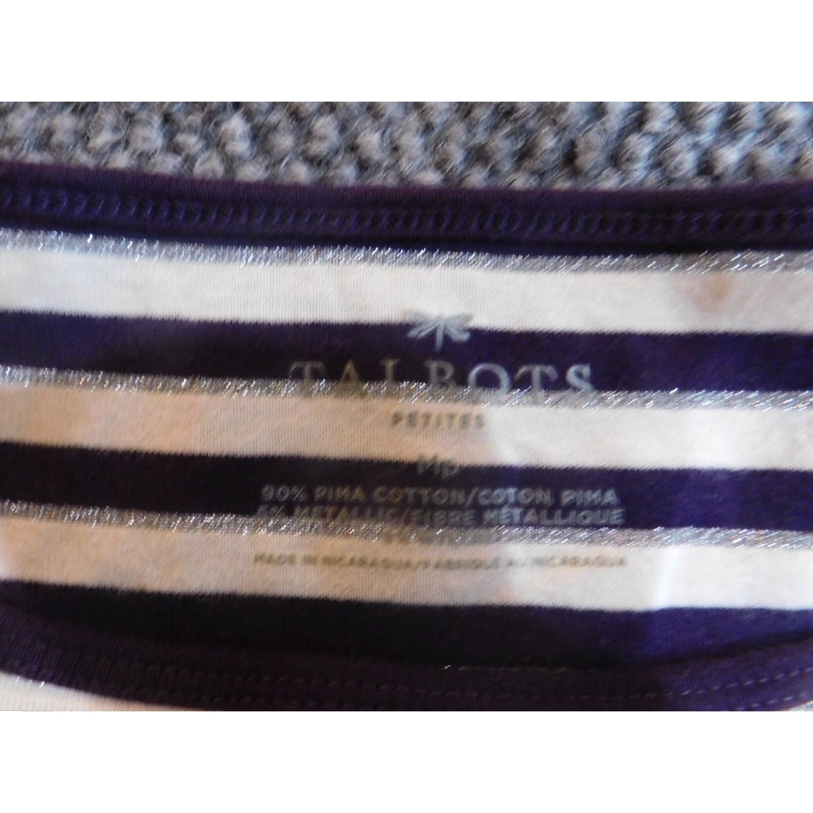 Talbots Talbots Womens Blouse PM Petites Purple Striped Pullover Crew Neck Long Sleeve Casual Rayon Button Size M / US 6-8 / IT 42-44 - 4 Thumbnail