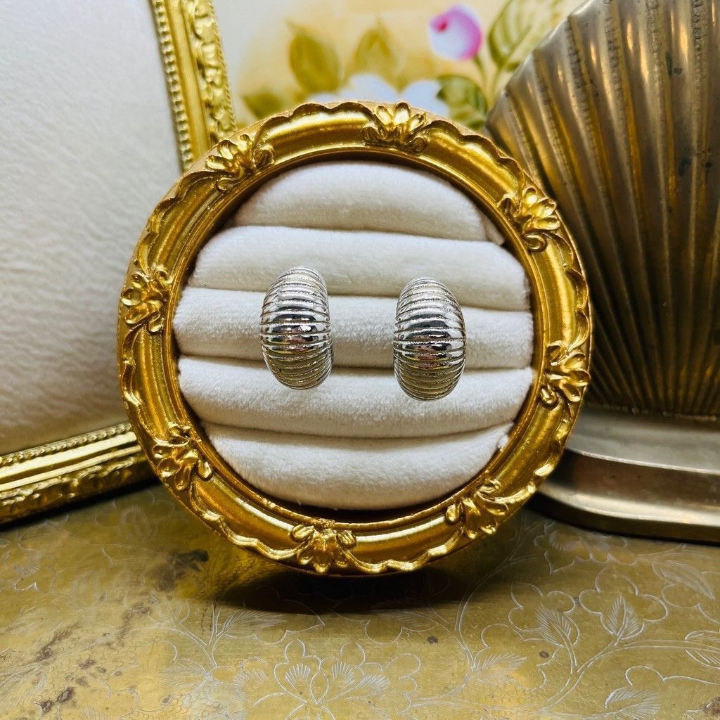 Monet Vintage Midcentury Monet Hoop Earrings Textured Silver Size ONE SIZE - 1 Thumbnail
