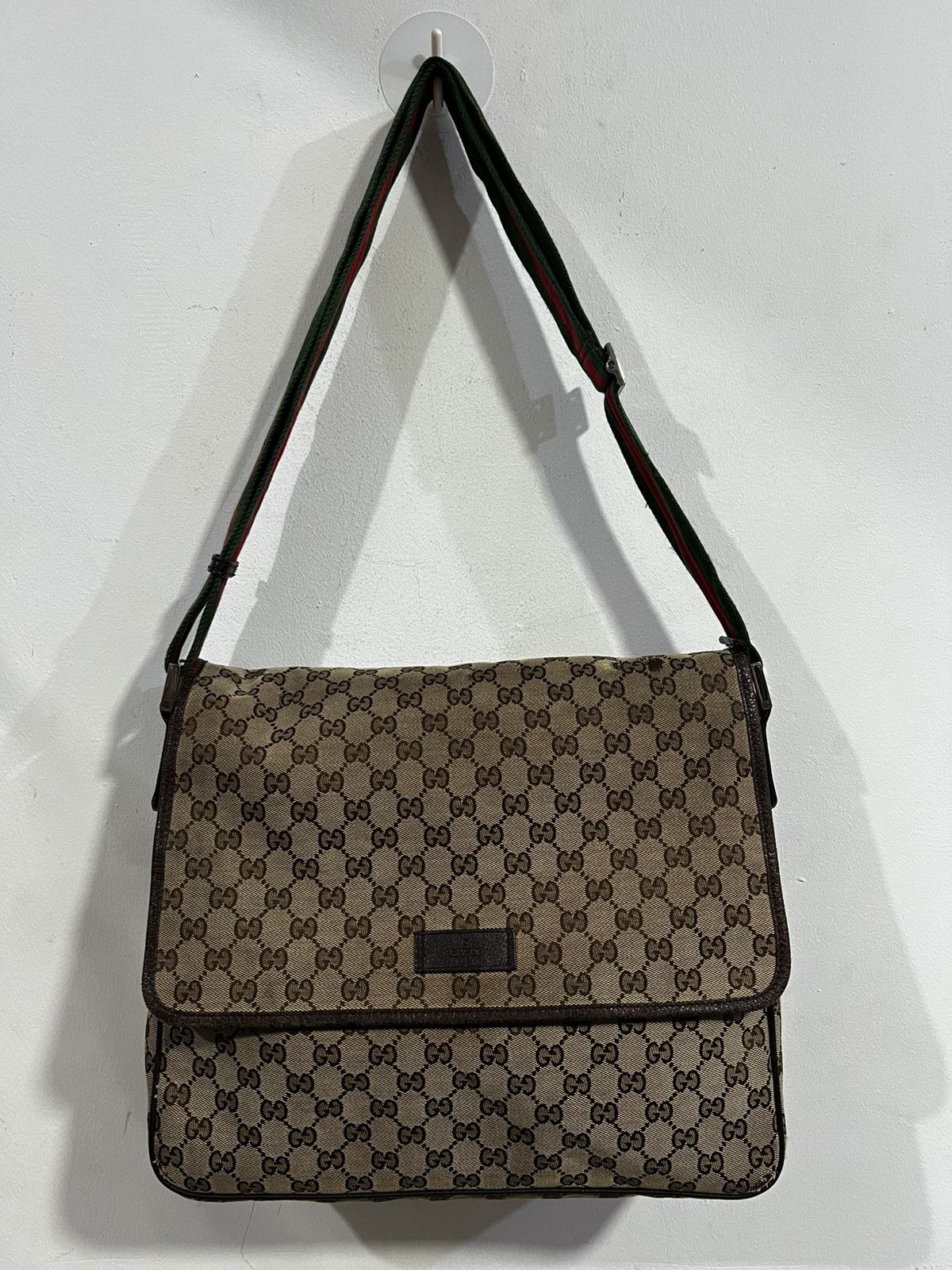 Gucci GUCCI Monogram Web Medium Flap Messenger Beige Dark Brown Size ONE SIZE - 1 Thumbnail