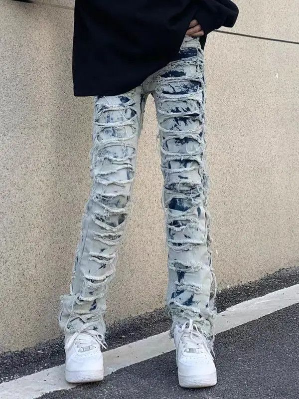 VIBE Retro scratched washed distressed stretch jeans Size US 34 / EU 50 - 3 Thumbnail