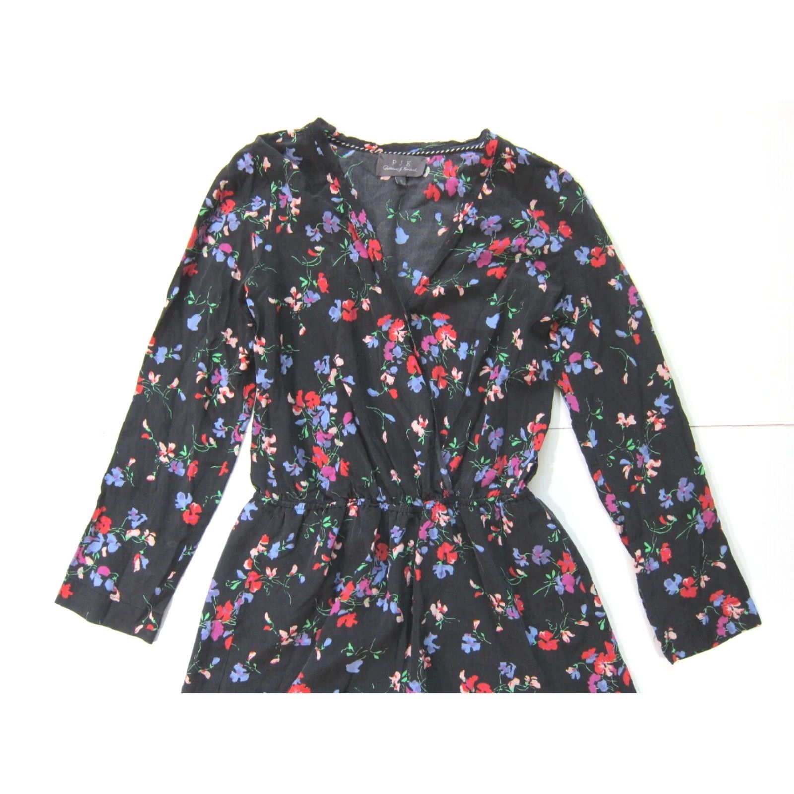 Vintage Patterson J Kincaid Silk Black Red Green Floral Long Sleeve Jumper Shorts S - Women - Silk - Flowered One-Piece Jumpsuit Size S / US 4 / IT 40 - 7 Thumbnail