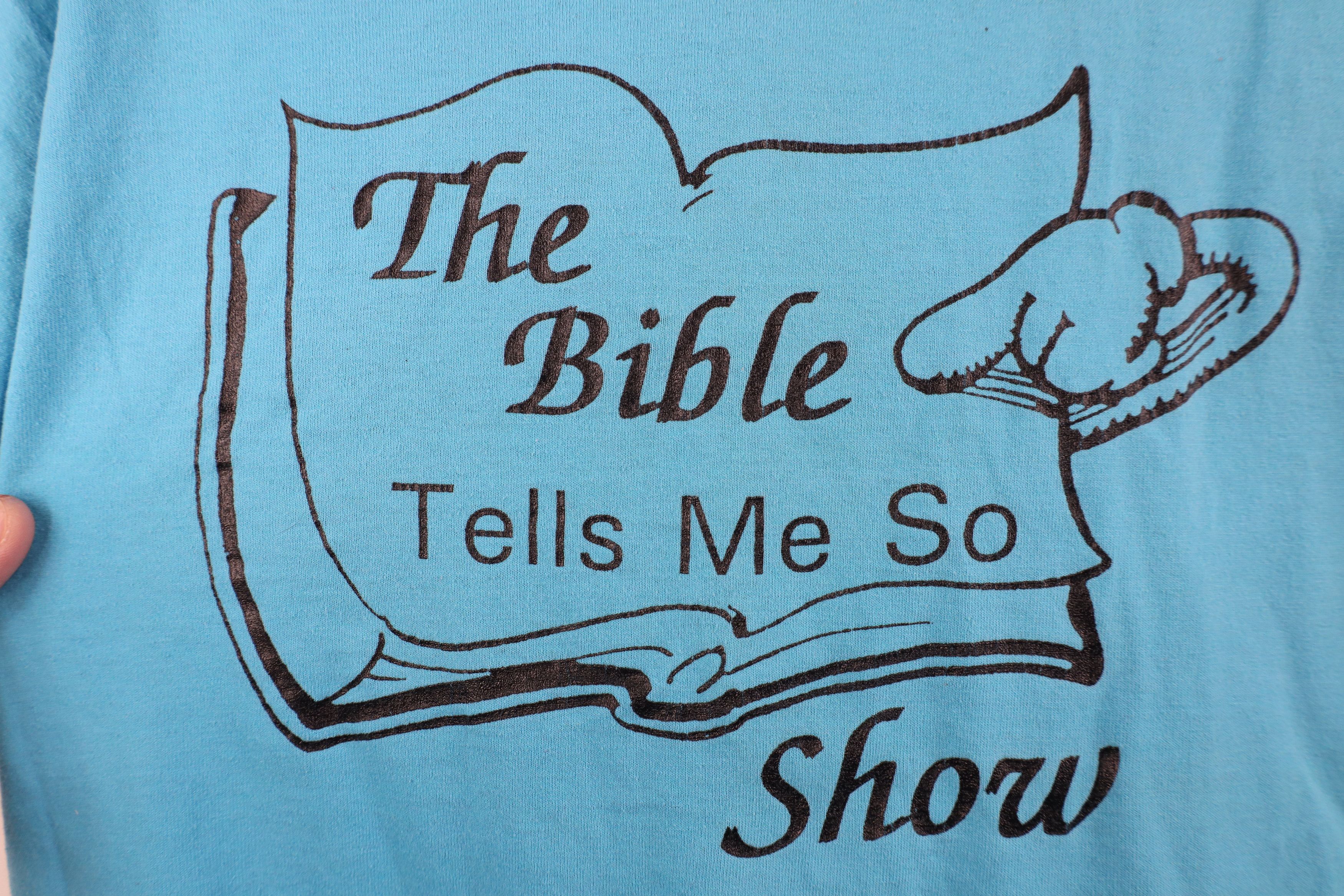 Vintage Vintage 90s Christian The Bible Tells Me So T-Shirt Blue USA Size M / US 6-8 / IT 42-44 - 6 Thumbnail