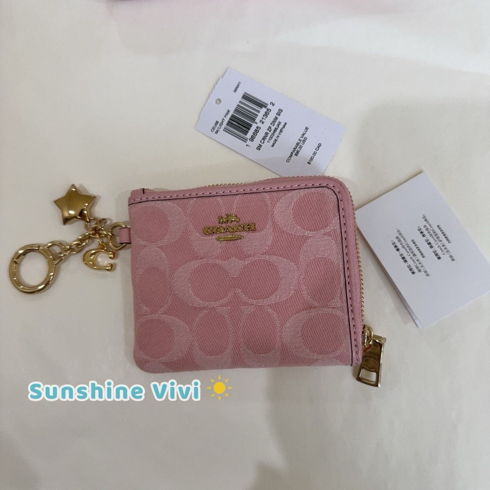 Coach NWT Coach Small Corner Zip Wallet Denim Charms CEU98 Pink Size ONE SIZE - 1 Thumbnail