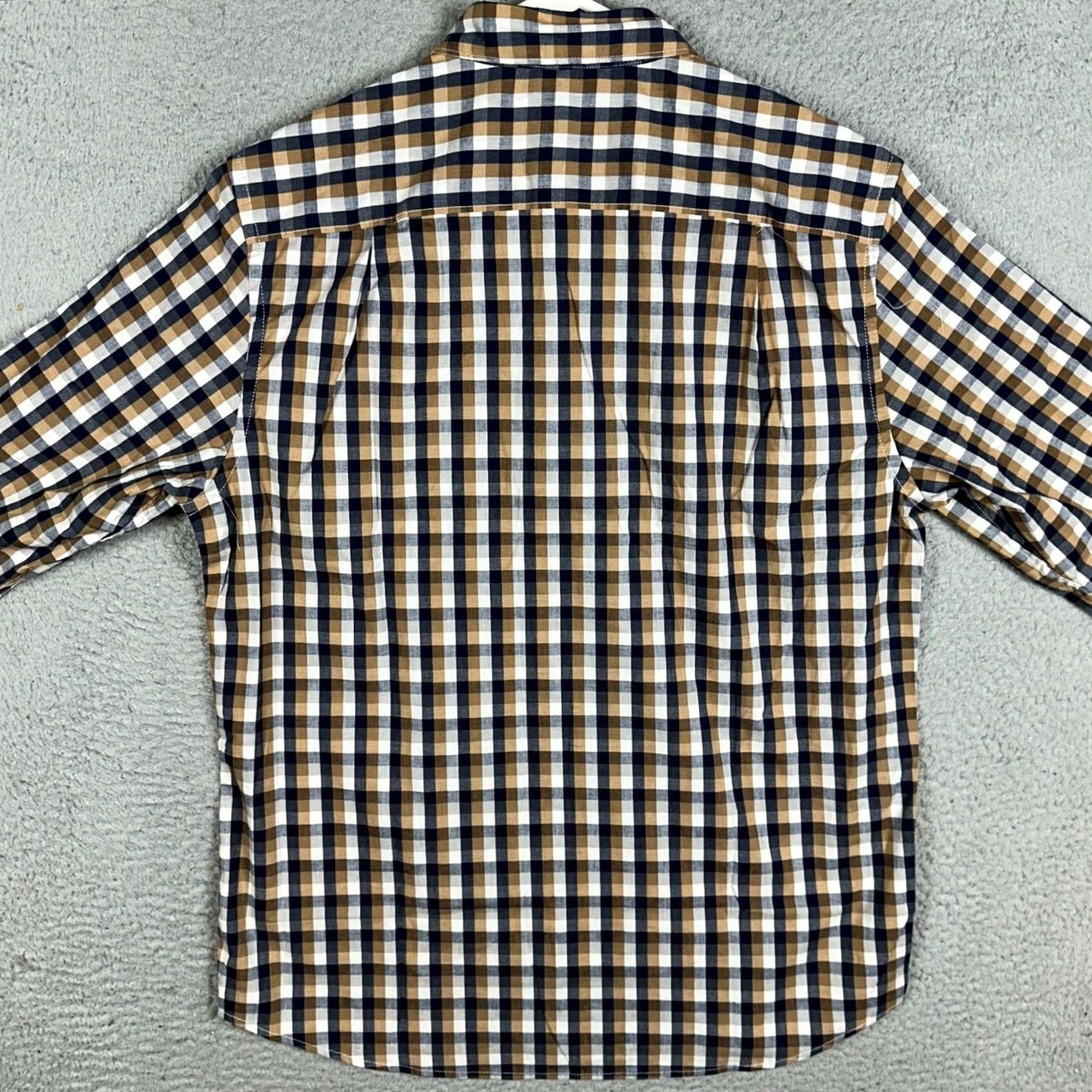 Vintage Sonoma Mens Shirt Button-Down Long Sleeve Check Navy Brown White 66% Cotton 31% Polyester 3% Spandex Pocket Casual Business Workwear Preppy Size US M / EU 48-50 / 2 - 3 Thumbnail