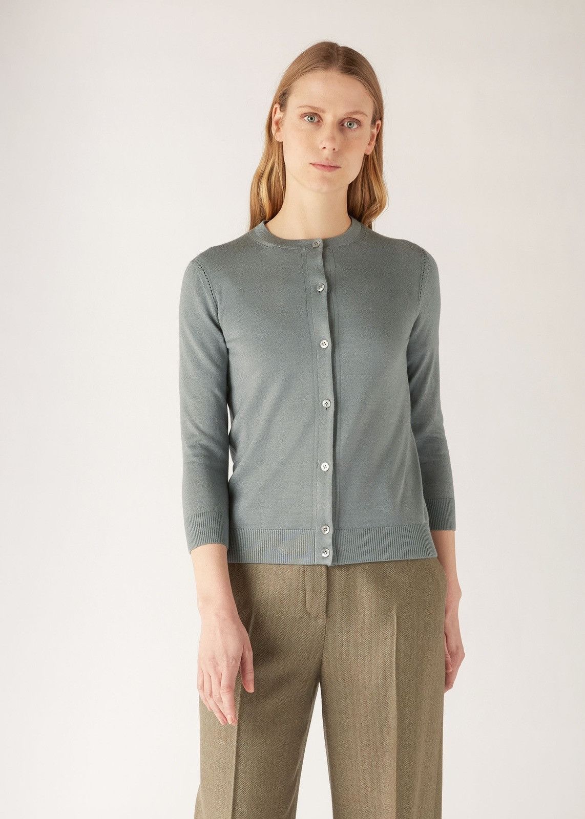 Loro Piana o1srvl11e1124 Long-Sleeved Roundneck Cardigan in Grey Size L / US 10 / IT 46 - 4 Thumbnail