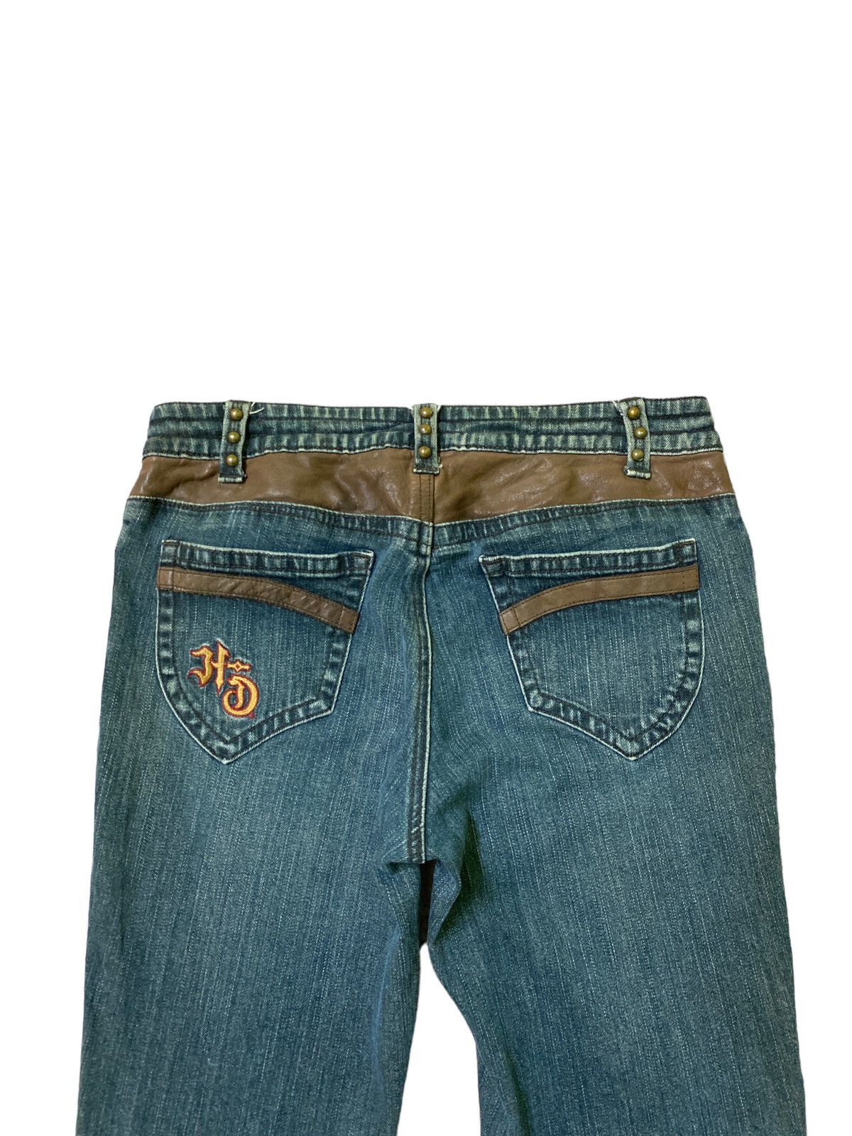 Harley Davidson Flared HARLEY DAVIDSON Leather Boot Cut Denim Jeans Size US 29 - 11 Thumbnail