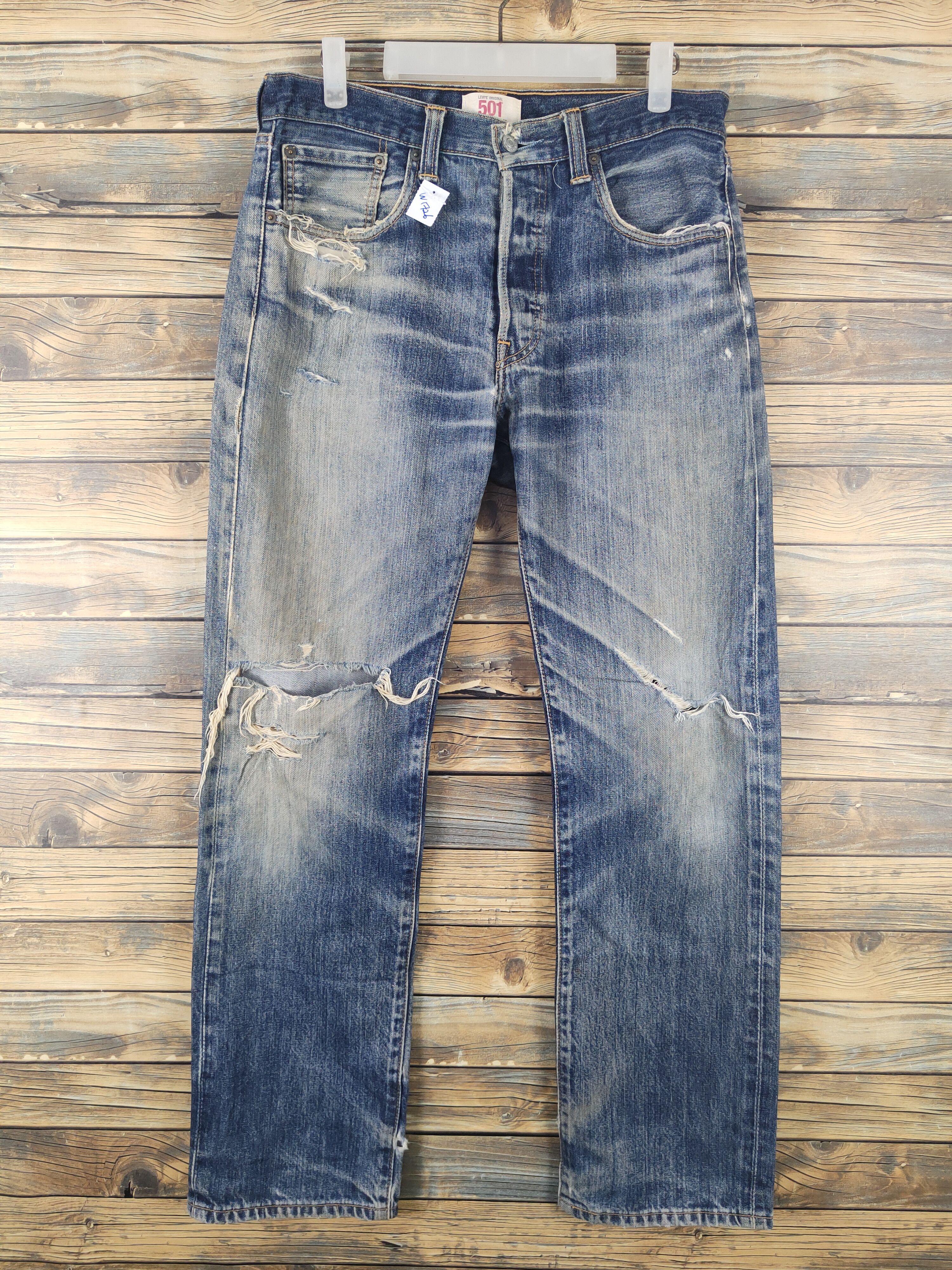Levi's Levi's 501 Dark Blue Distressed Ripped denim Jeans #W1726