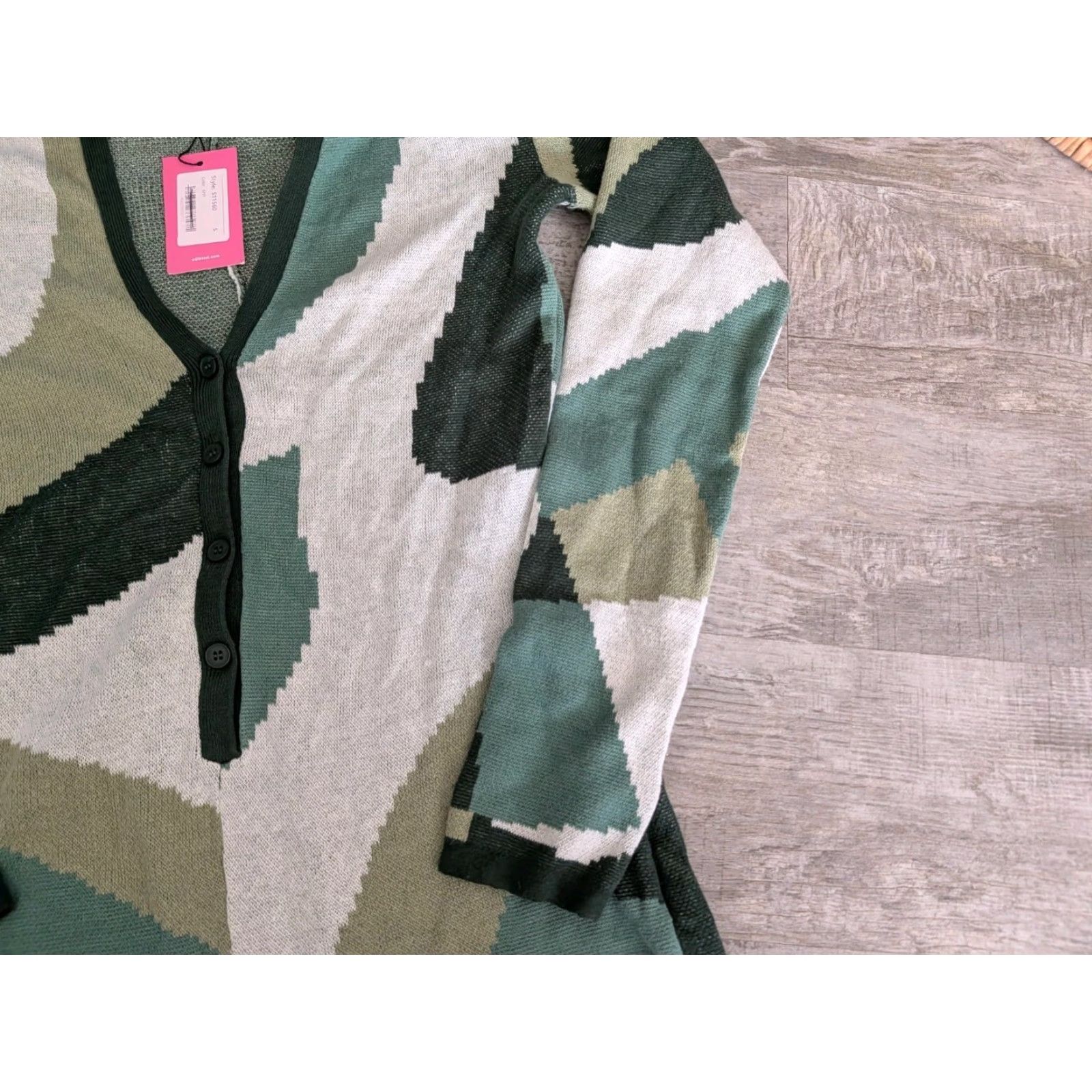Vintage VINTAGE Edikted Renee Geometric Knitted Romper Small Long Sleeve Green White Activewear Womens Size S / US 4 / IT 40 - 4 Thumbnail