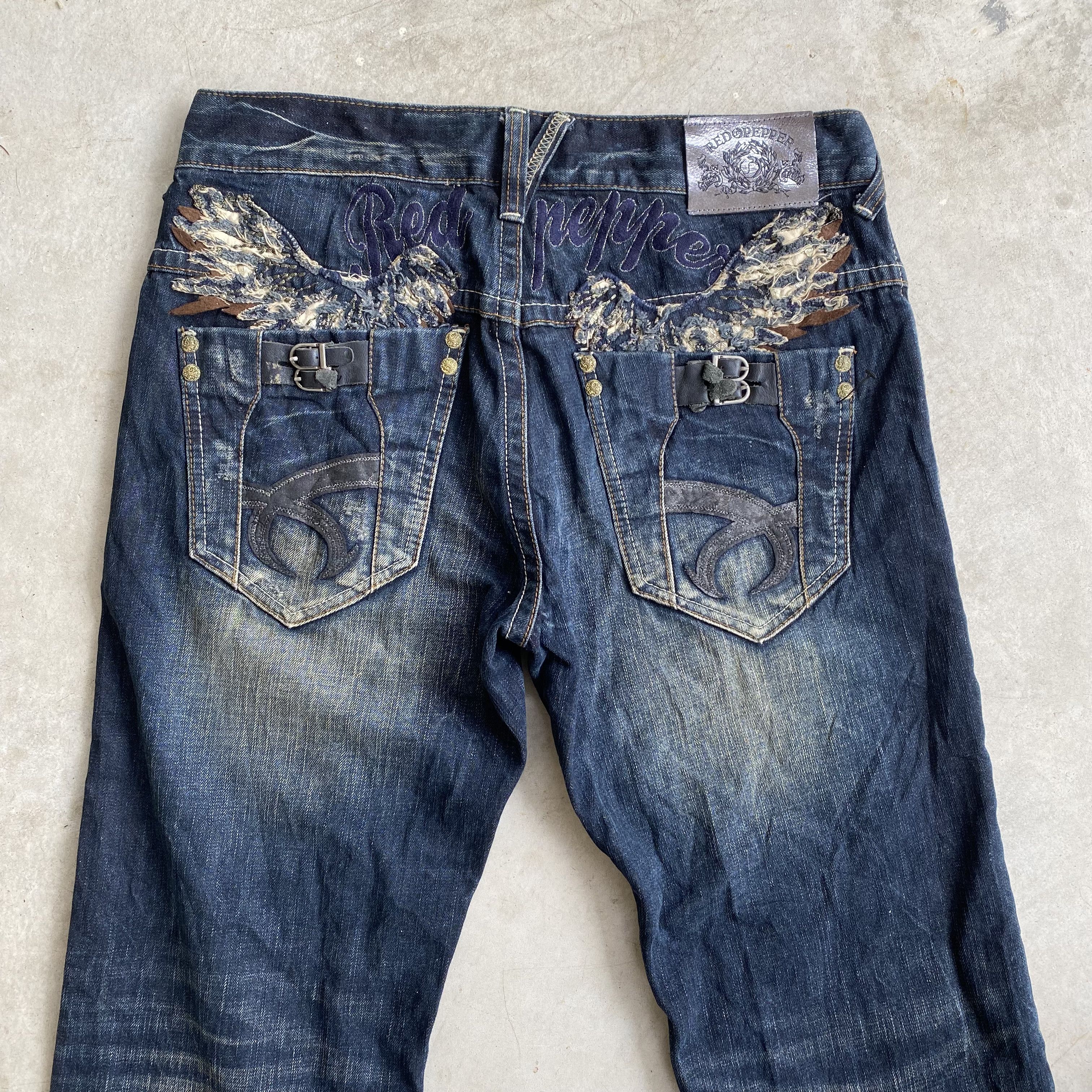 Ed Hardy Red Pepper Embroidered Wings Whisker Clawmark Denim Jeans Size US 32 / EU 48 - 5 Thumbnail