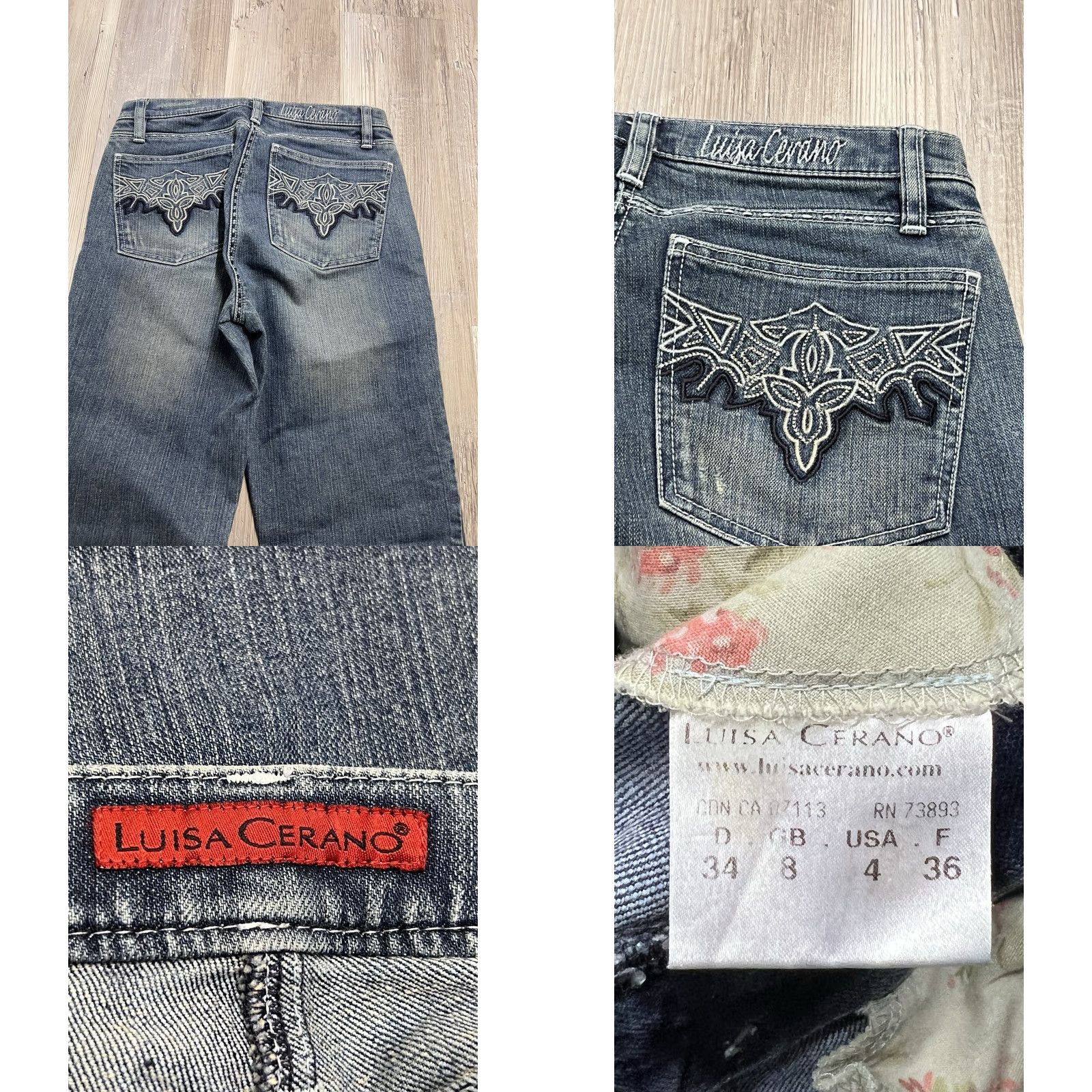 Luisa Cerano Womens Bootcut Jeans Embroidered Pockets Size 8 Medium Wash Denim Blue N/A Mens Women’s?