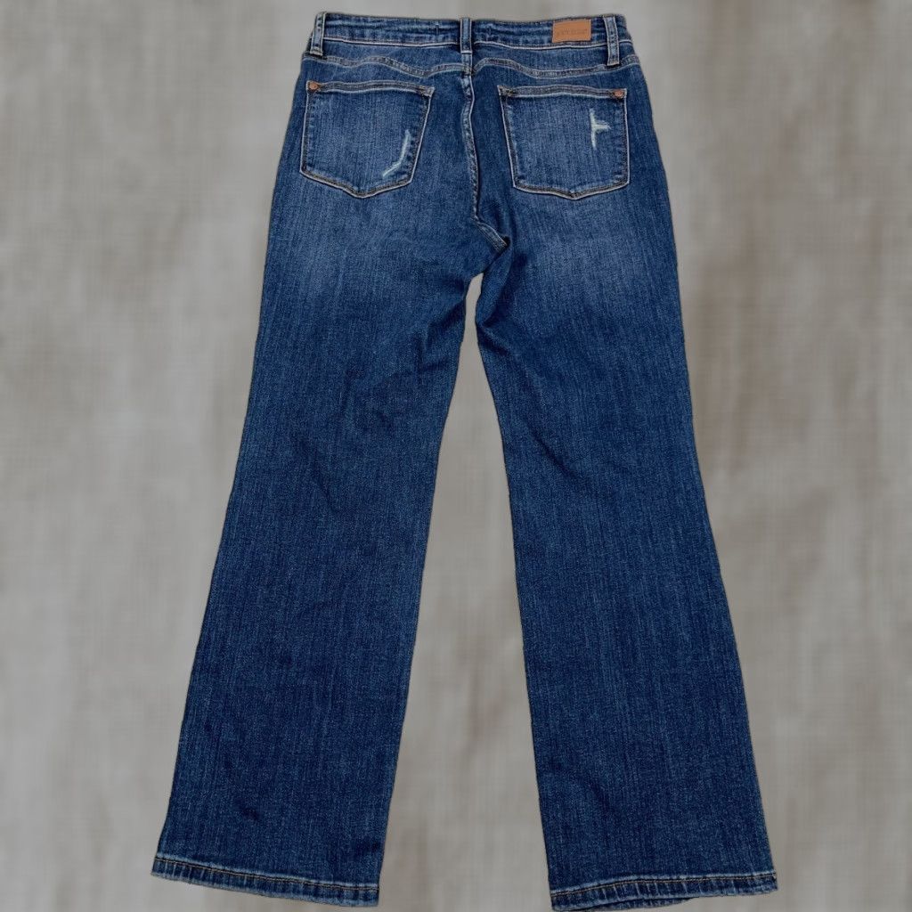 Vintage Judy Blue Jeans Women 29 Straight Leg Fit Dark Wash Distressed Holes Ripped 5-Pocket Denim Cotton Polyester Spandex Rayon Blue Vintage No Size 29" - 1 Thumbnail